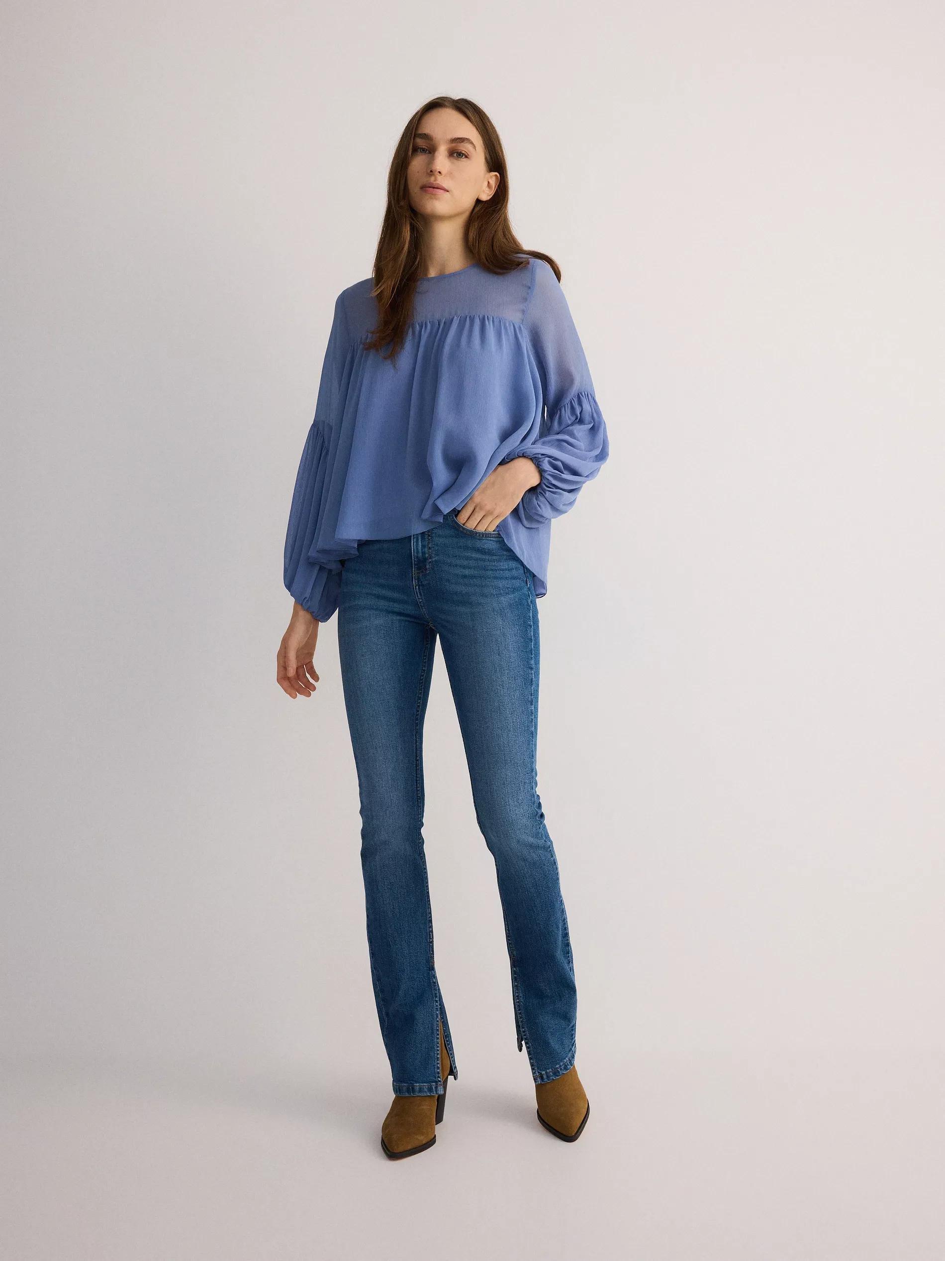 Blue Blouse With Puff Sleeves, , large image number 4