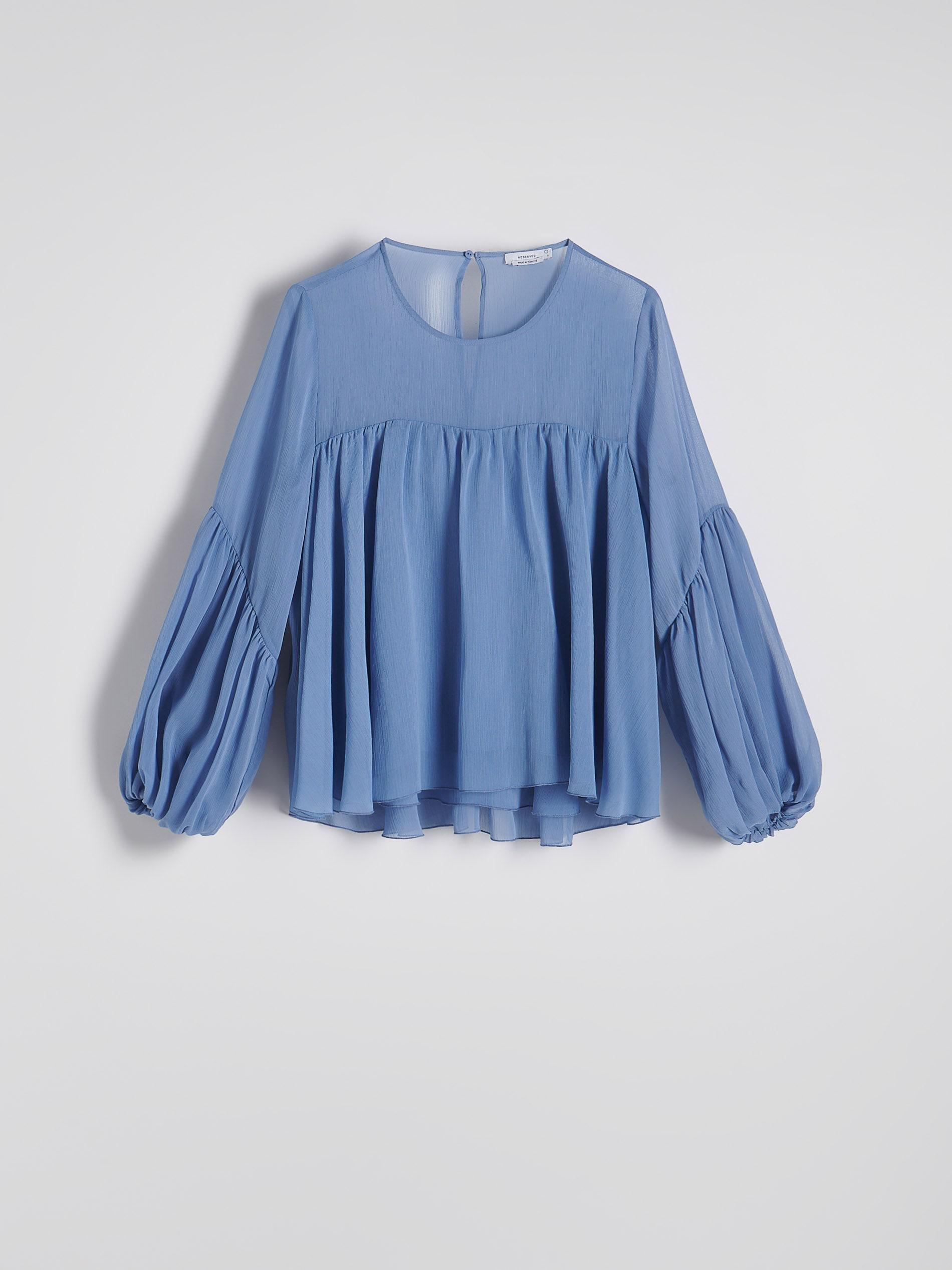 Blue Blouse With Puff Sleeves, , large image number 5