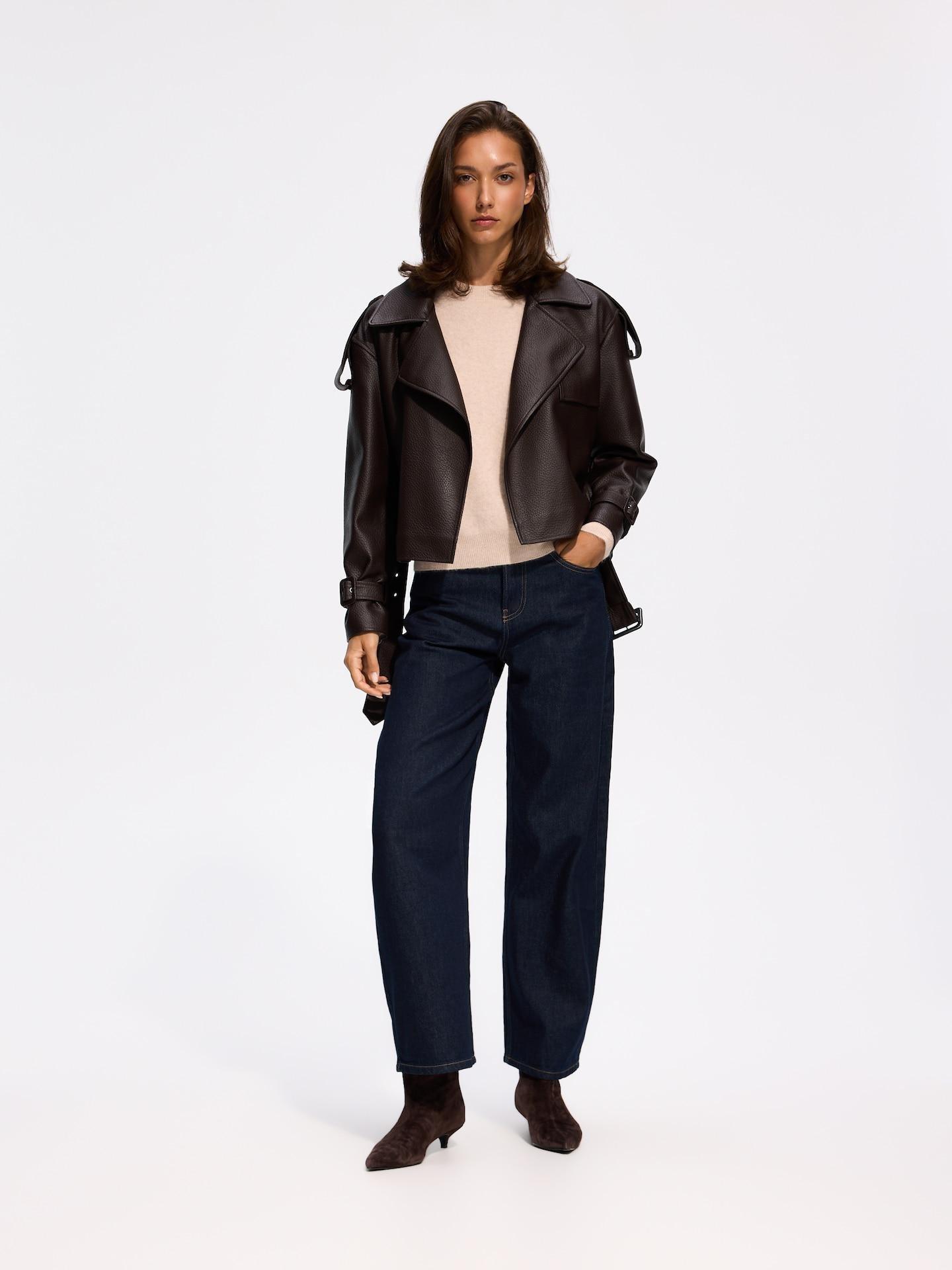Brown Faux Leather Jacket, Brown, medium