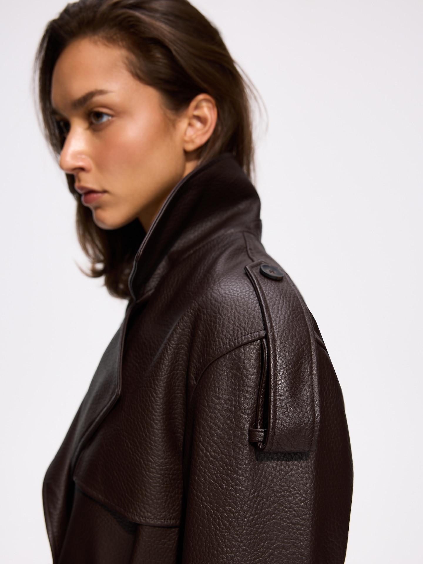 Brown Faux Leather Jacket, Brown, medium