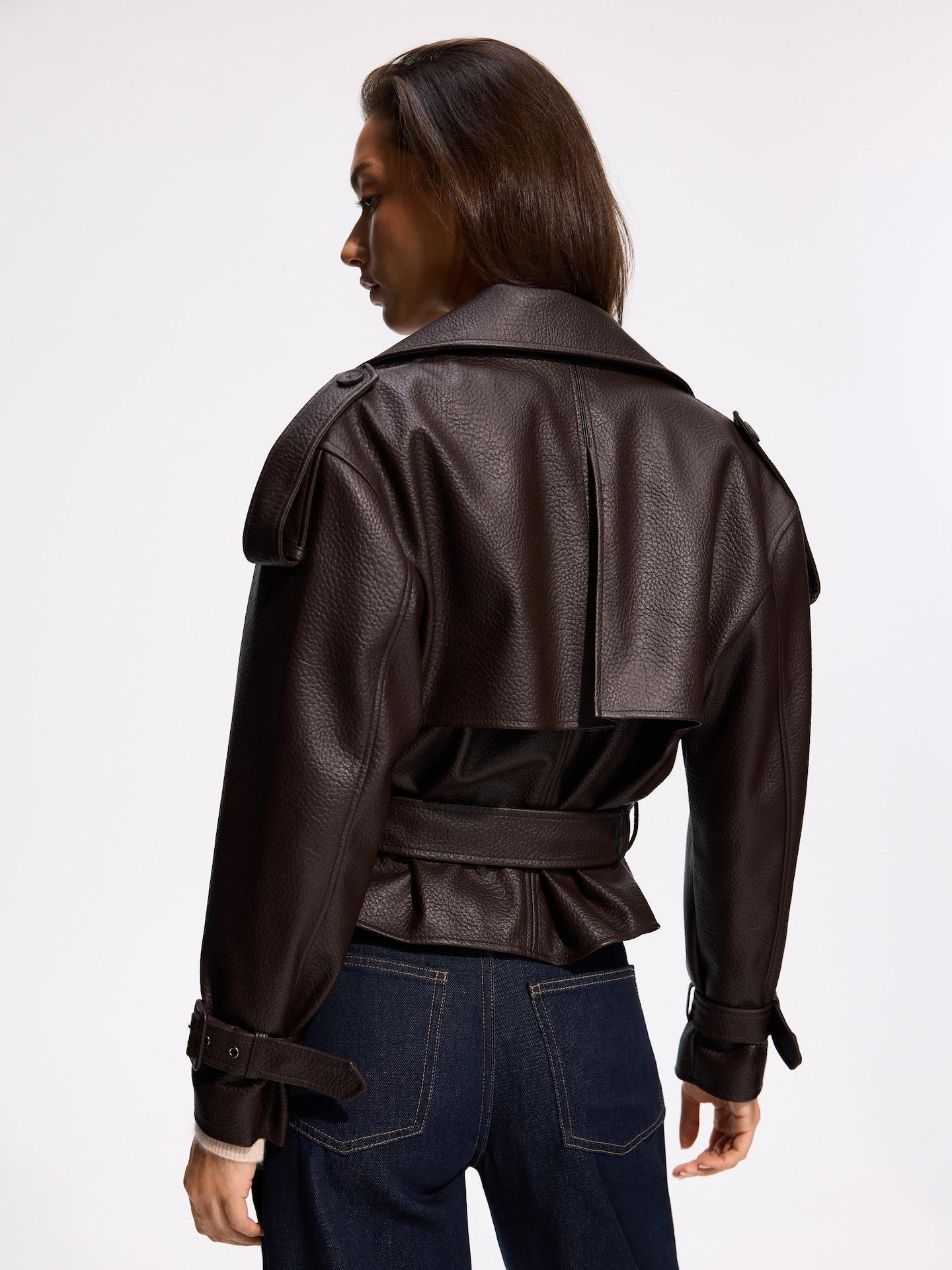 Brown Faux Leather Jacket, Brown, large image number 3