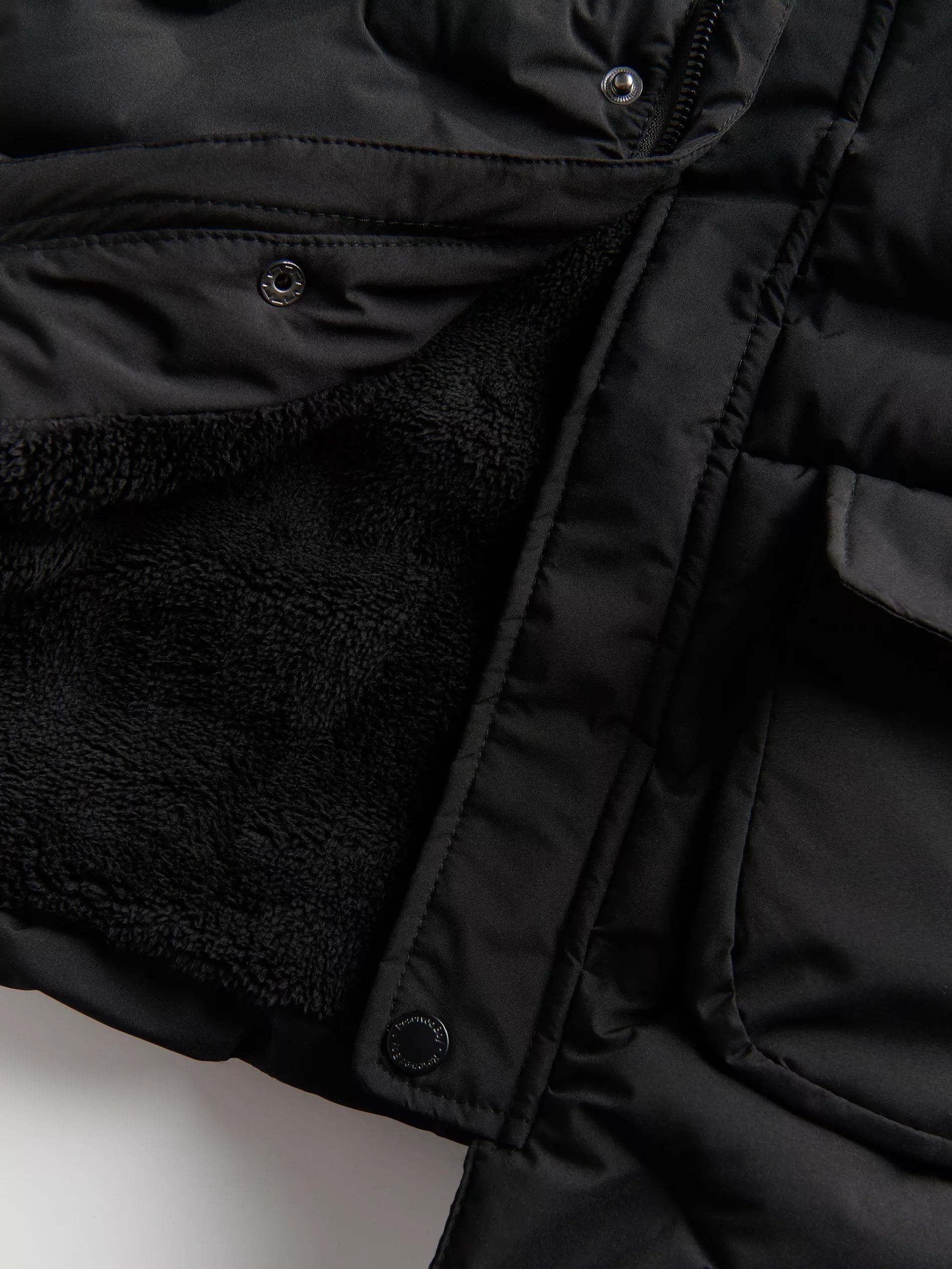 Black Insulated Hooded Jacket, Kids Boys, , large image number 1