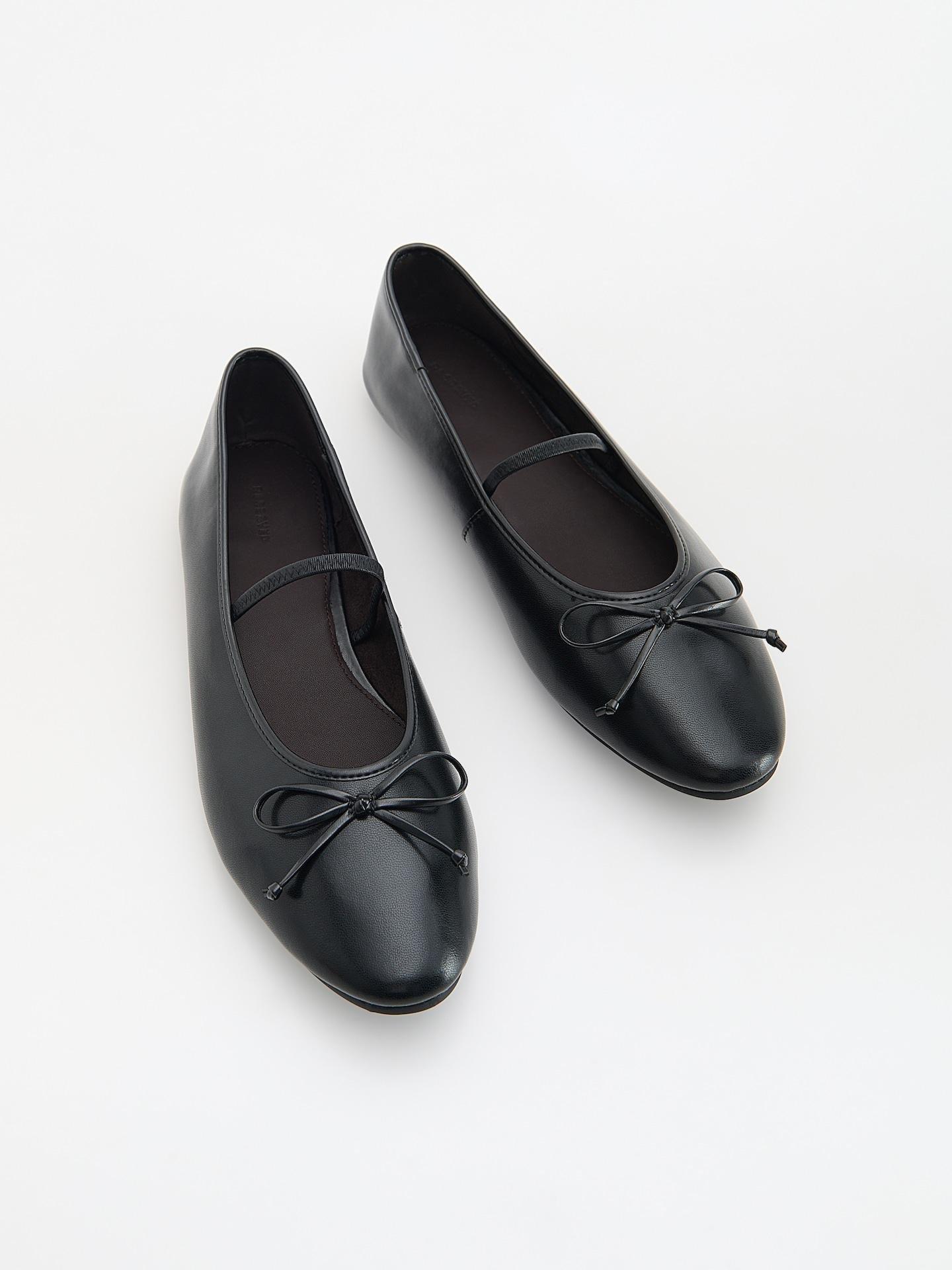 Black Sheepskin Ballet Flats, Black, medium