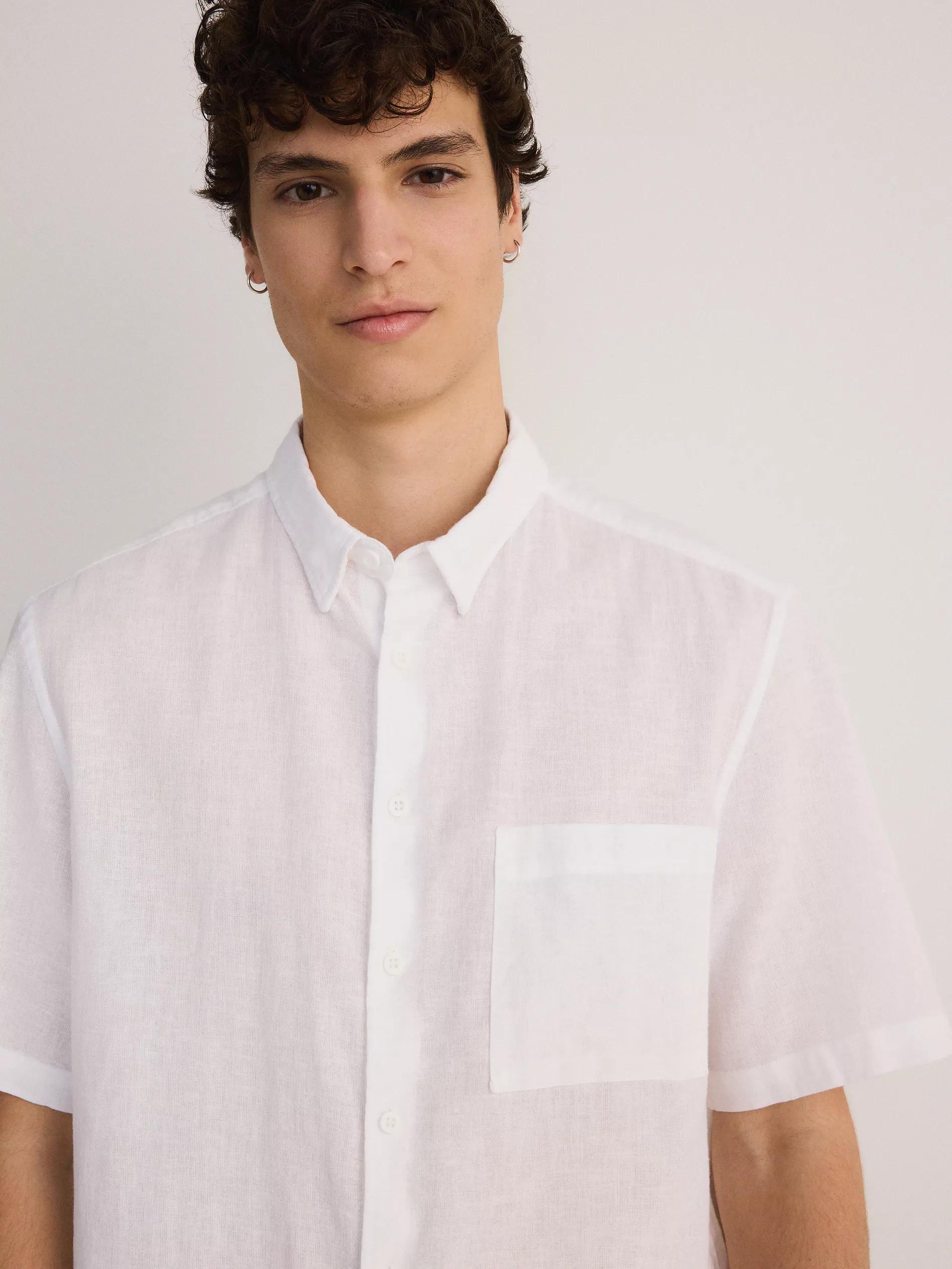 White Regular Fit Linen Shirt, , large image number 0