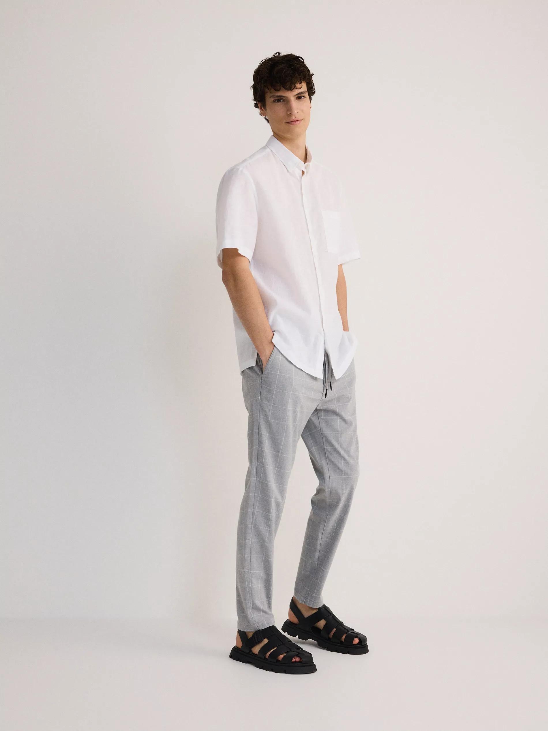White Regular Fit Linen Shirt, , large image number 1