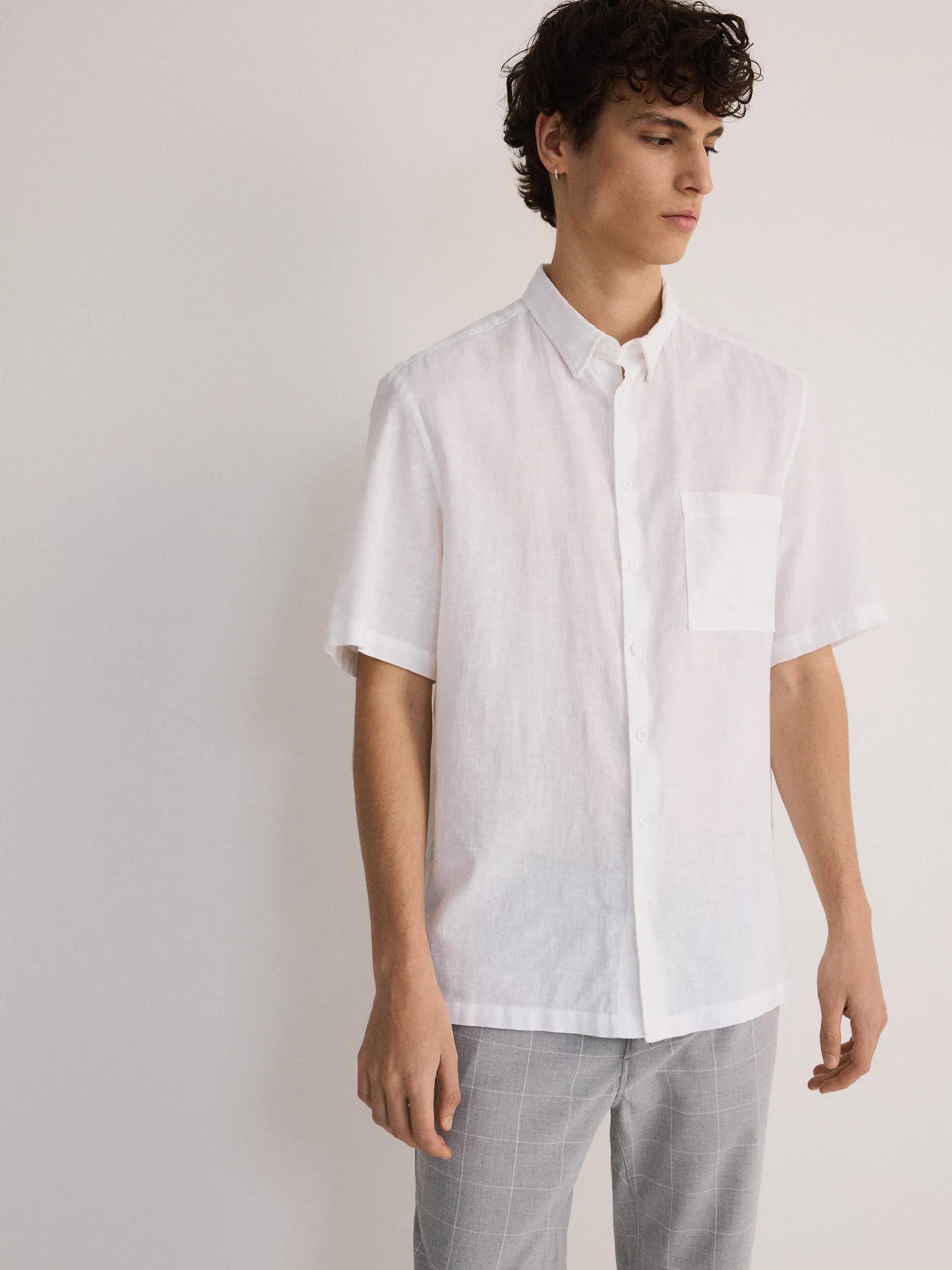White Regular Fit Linen Shirt, , large image number 2