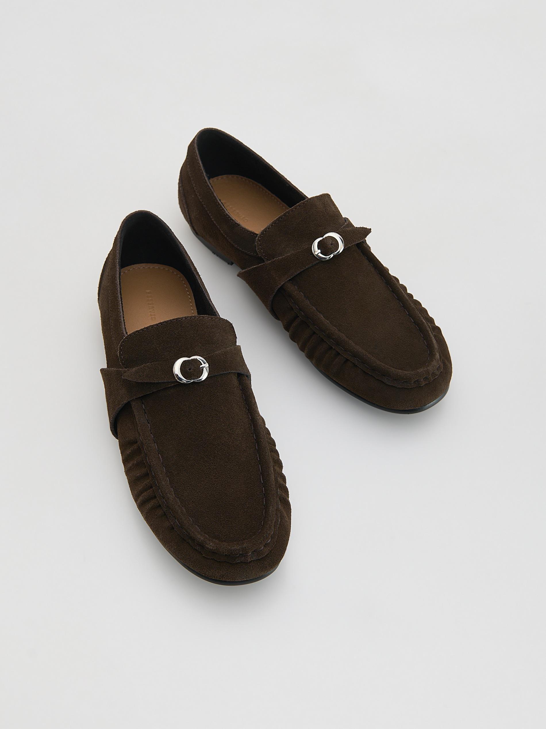 Golden Brown Suede Loafers, Brown, medium