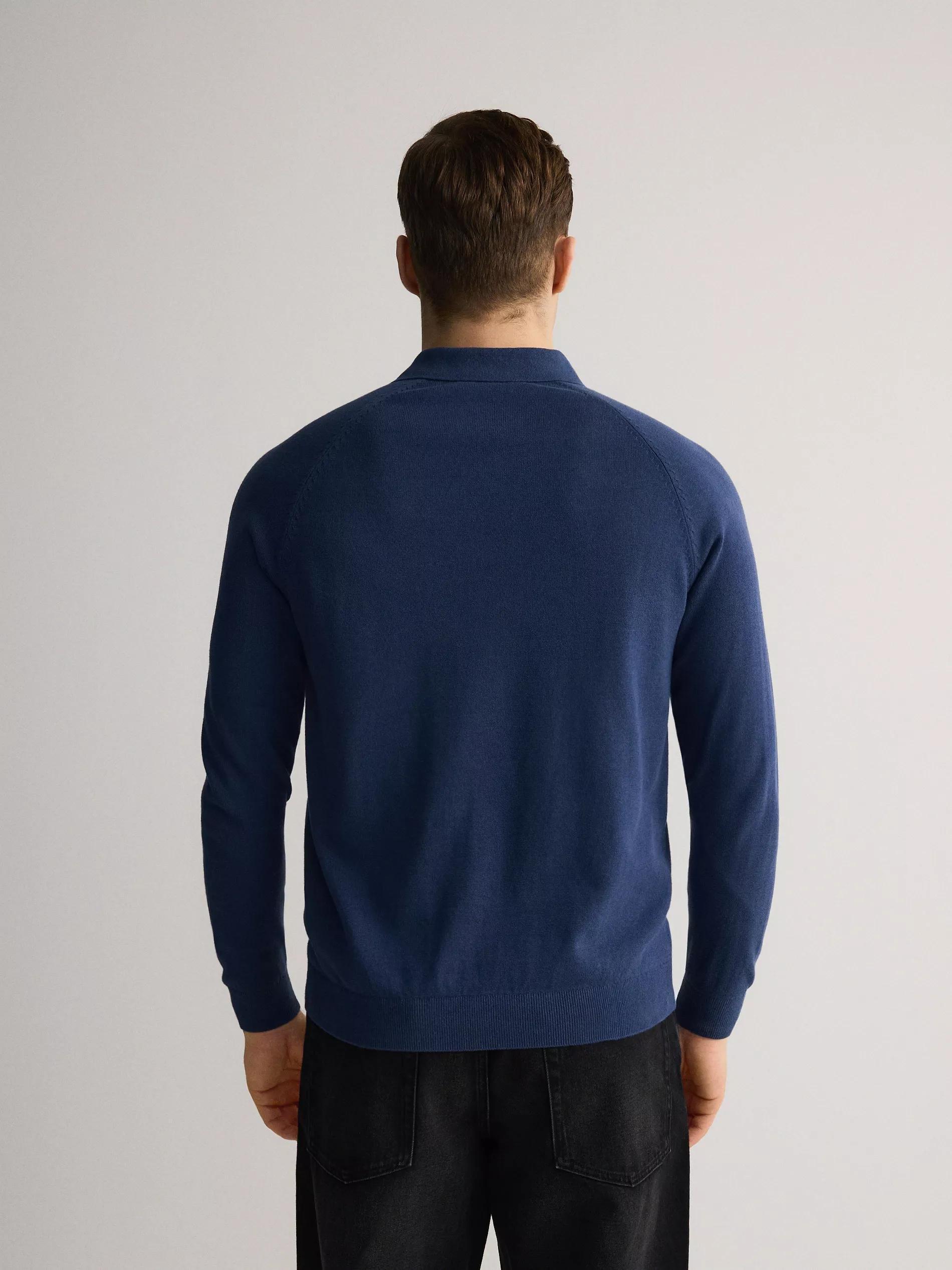 Blue Polo Collar Sweater With High Cotton Content, , large image number 4