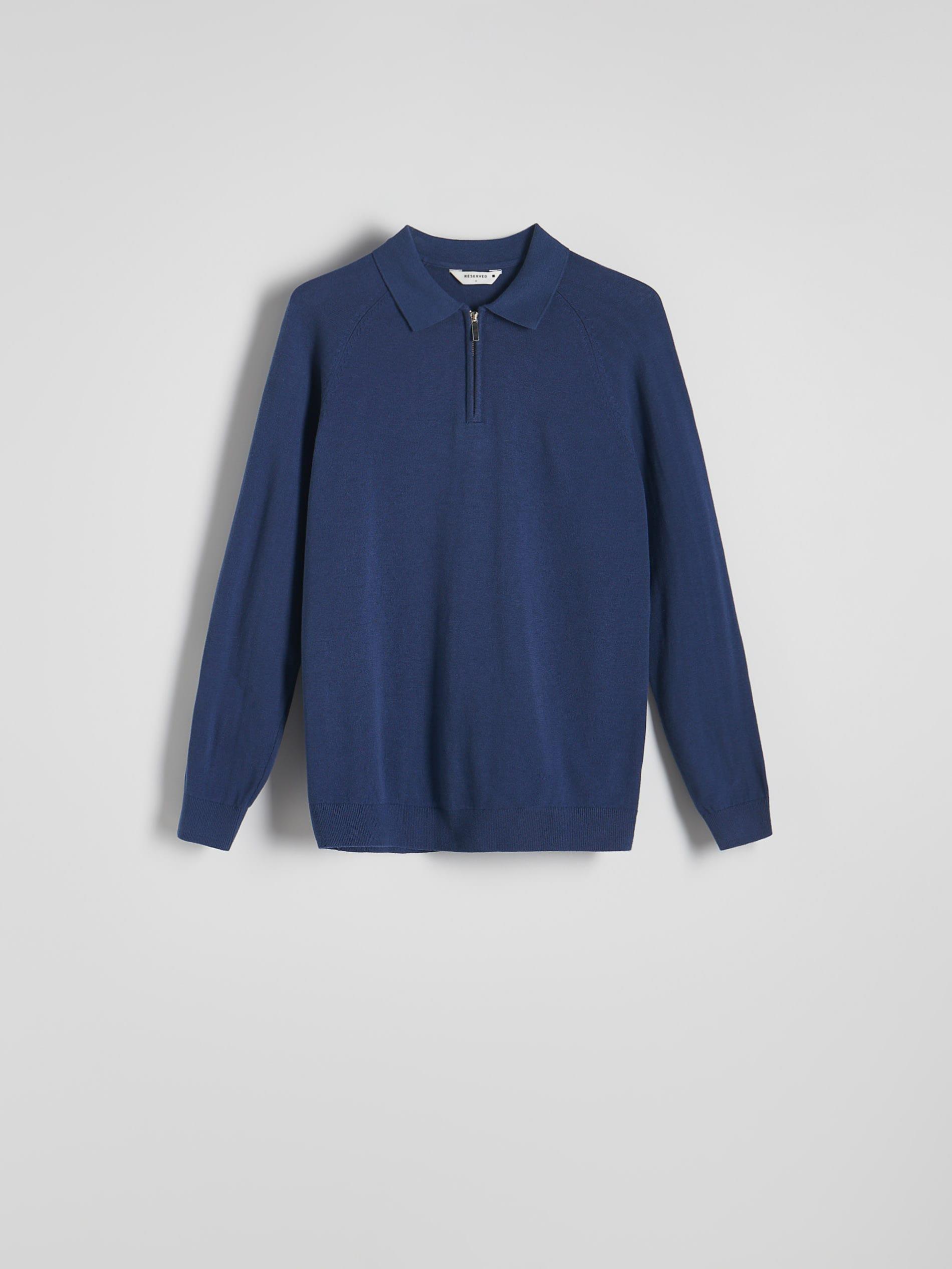 Blue Polo Collar Sweater With High Cotton Content, , large image number 5