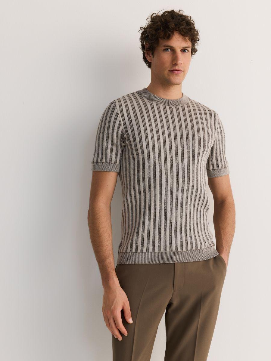 Cream Textured Knitted Sweater, , medium
