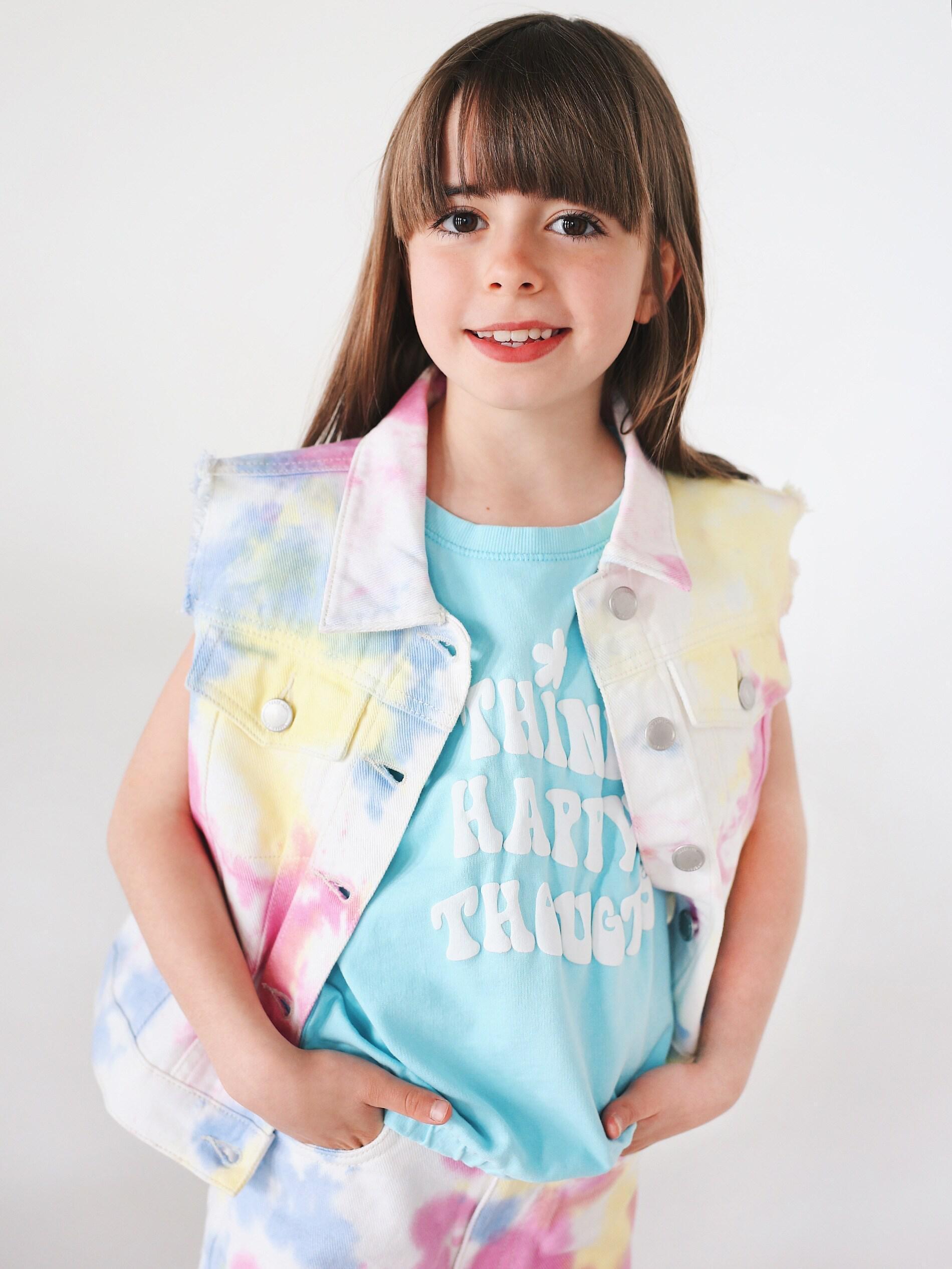 Multicolor Sleeveless Tie-Dye Denim Jacket, Girls, , large image number 0