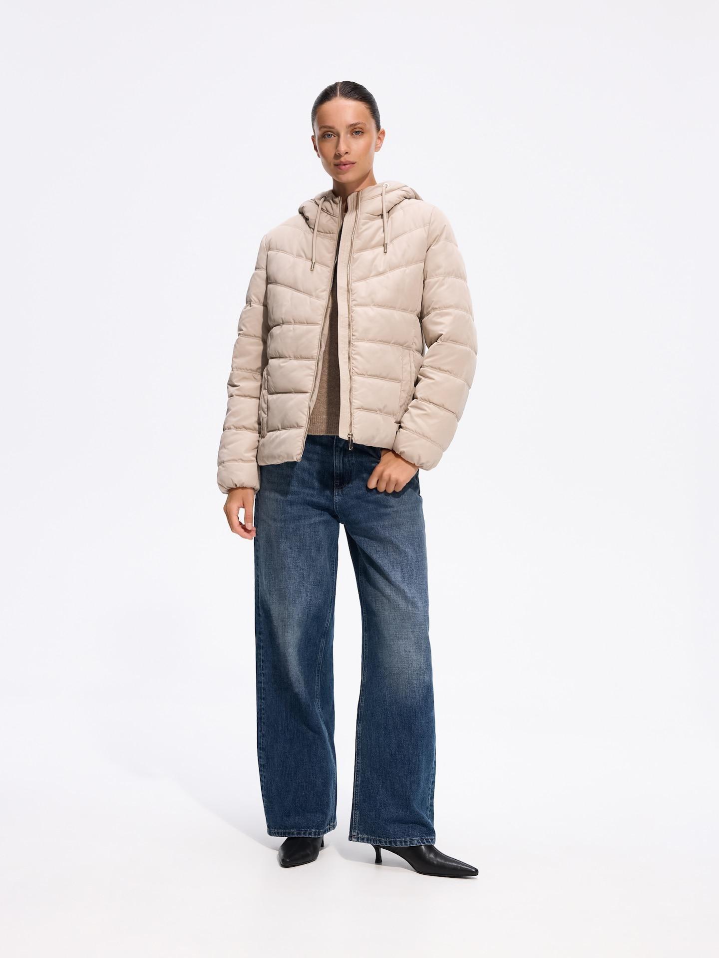 Beige Quilted Jacket With Hood, Ivory, medium