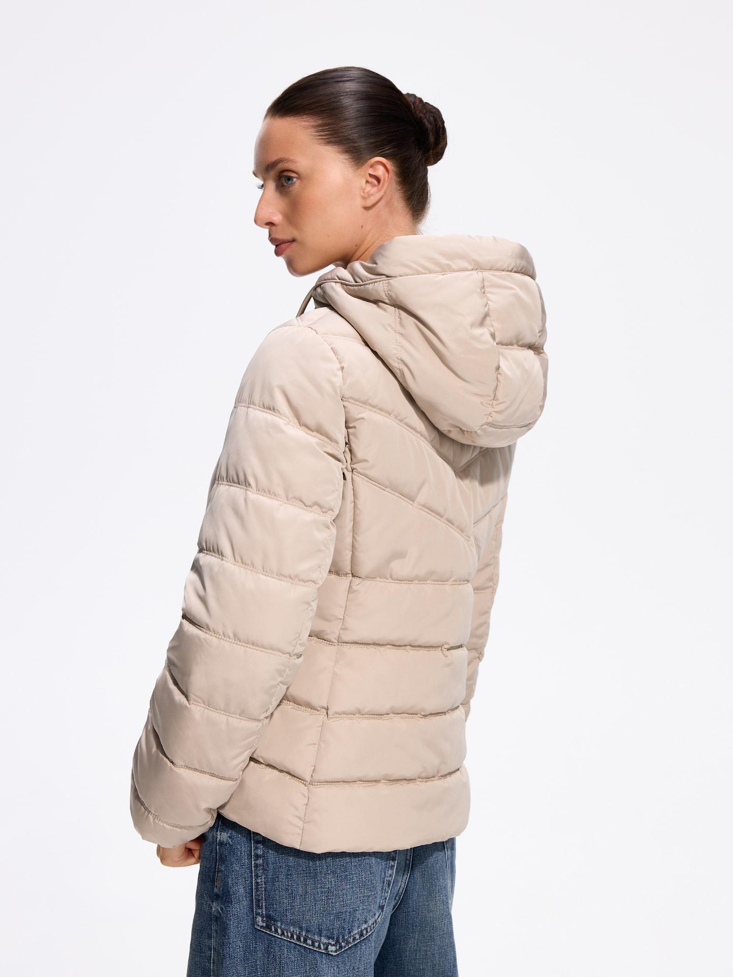 Beige Quilted Jacket With Hood, Ivory, medium