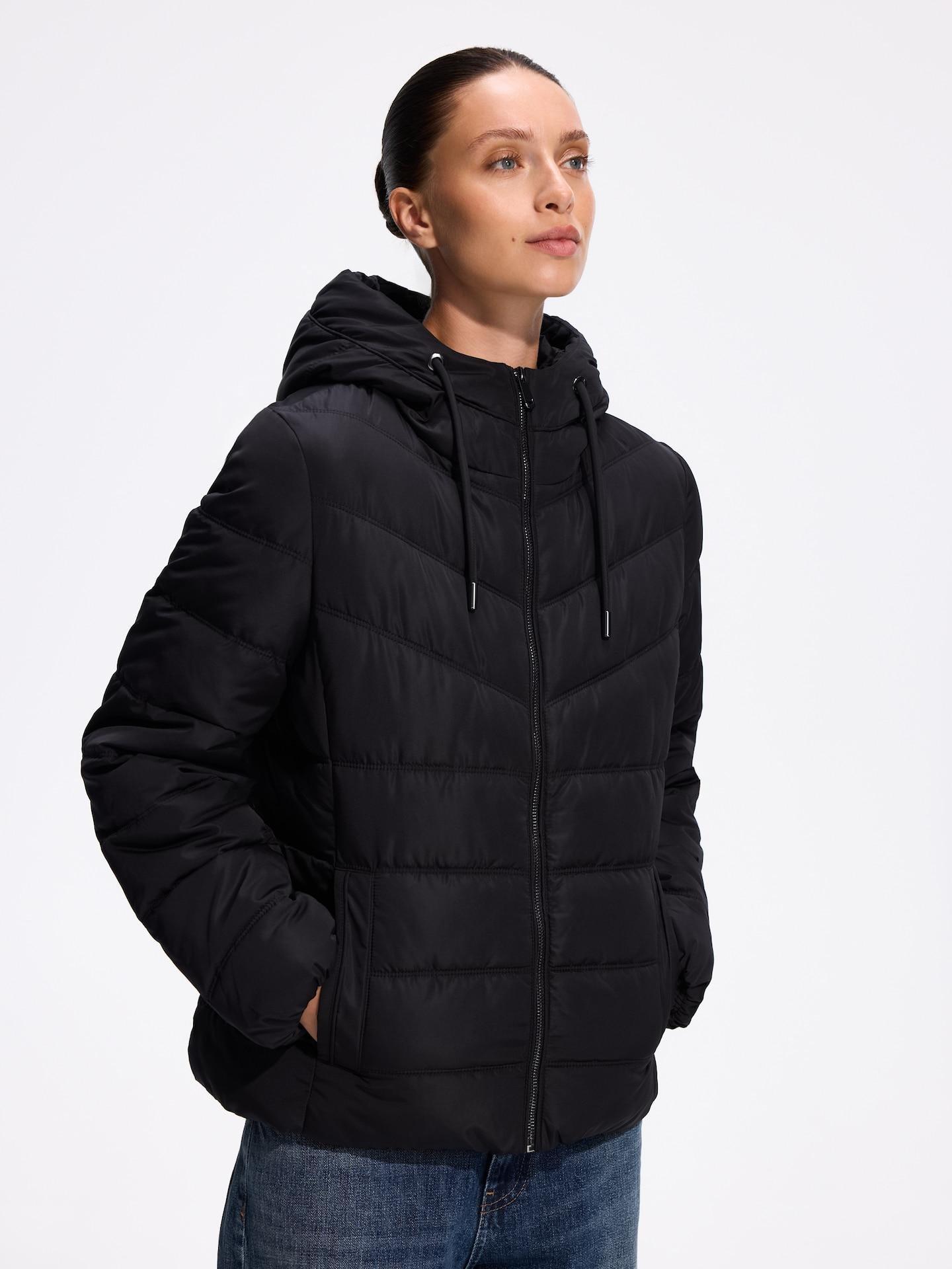 Black Quilted Jacket With Hood, Black, medium