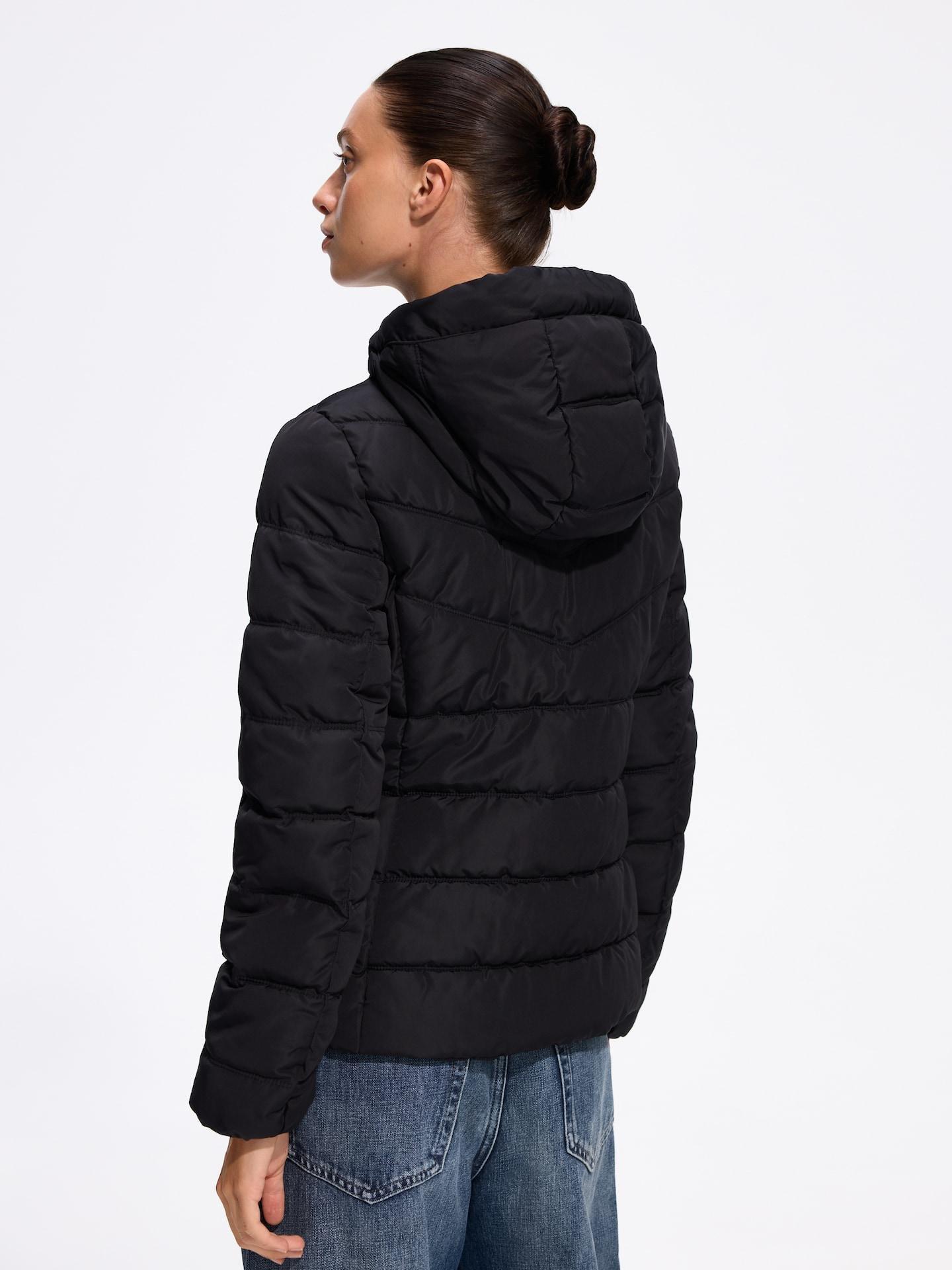Black Quilted Jacket With Hood, Black, medium