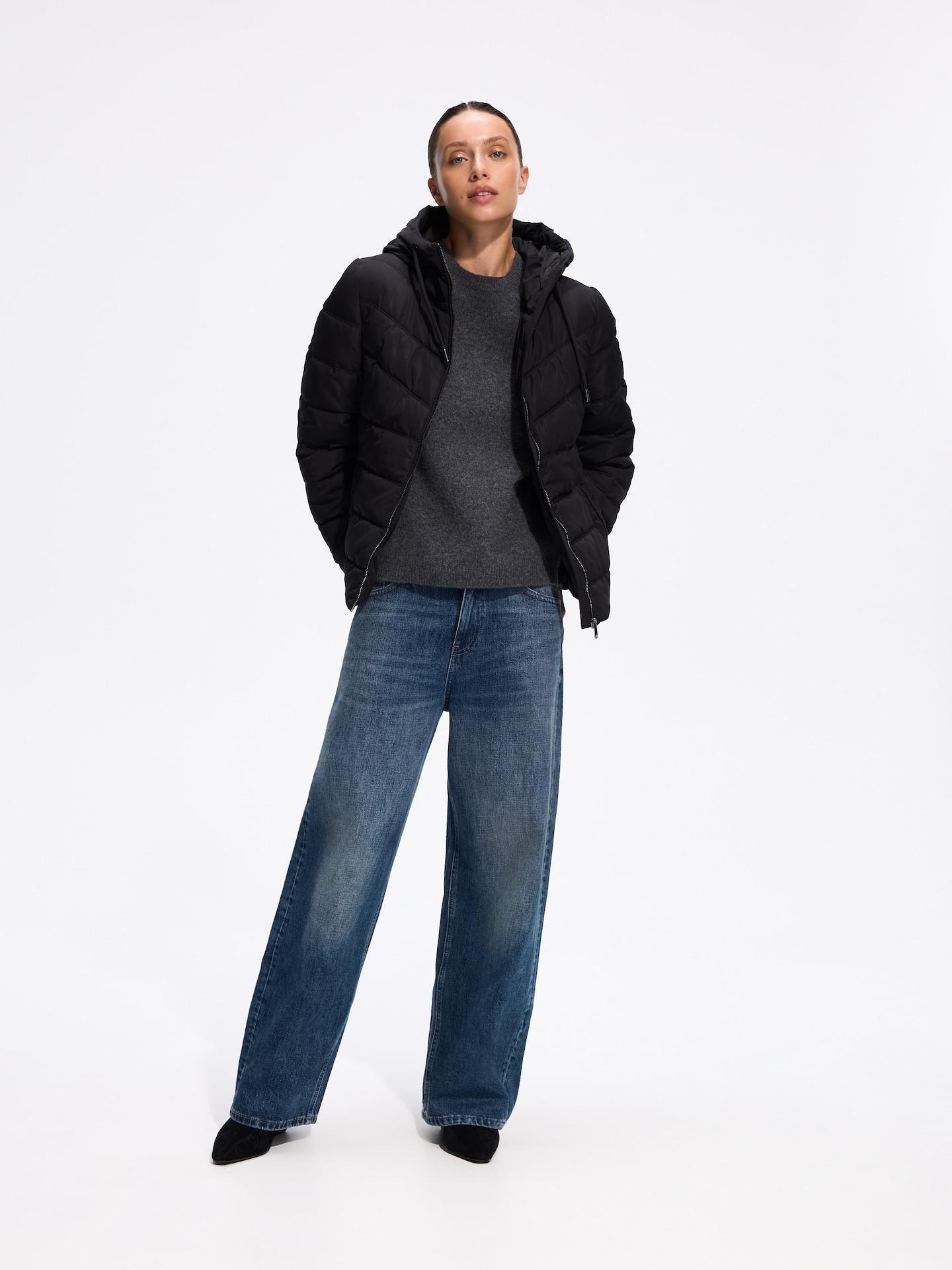 Black Quilted Jacket With Hood, Black, medium