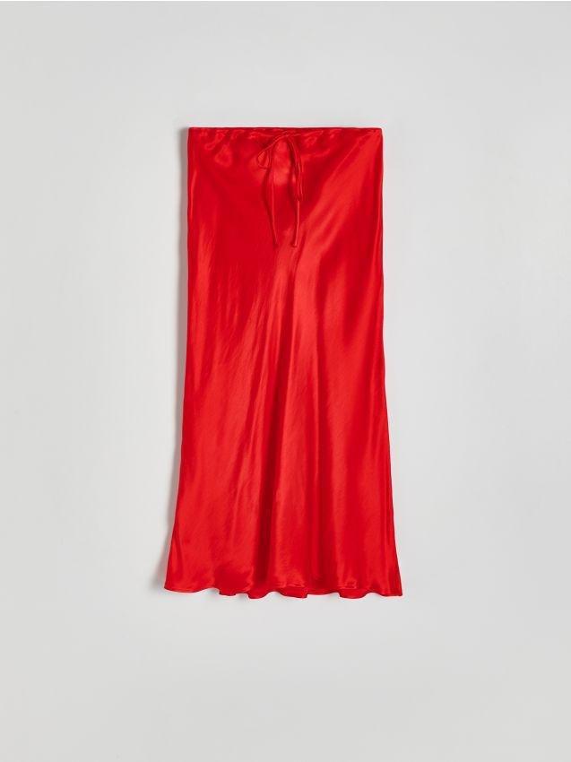Red Viscose Midi Skirt, , large image number 0