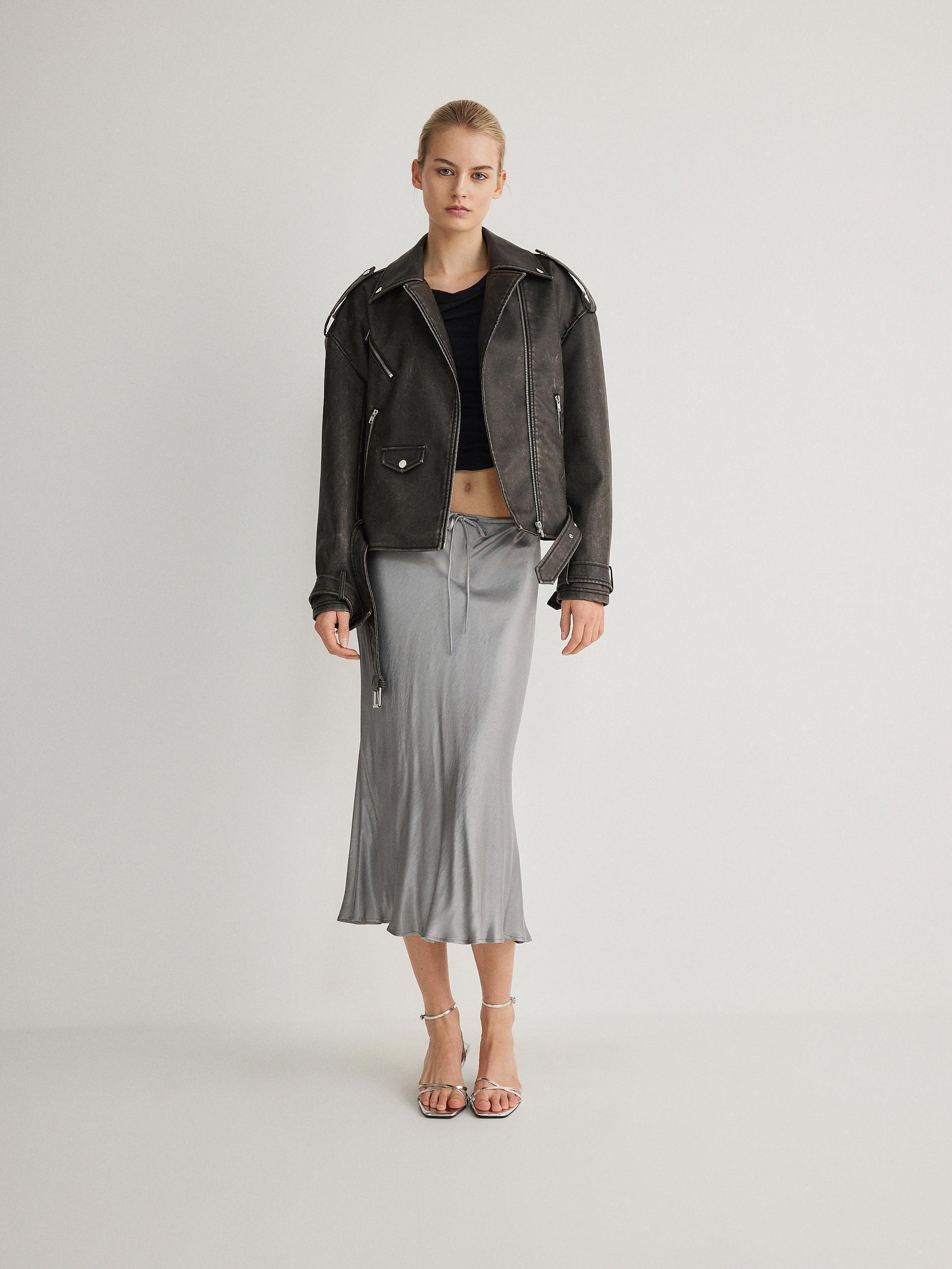 Grey Viscose Midi Skirt, , large image number 3