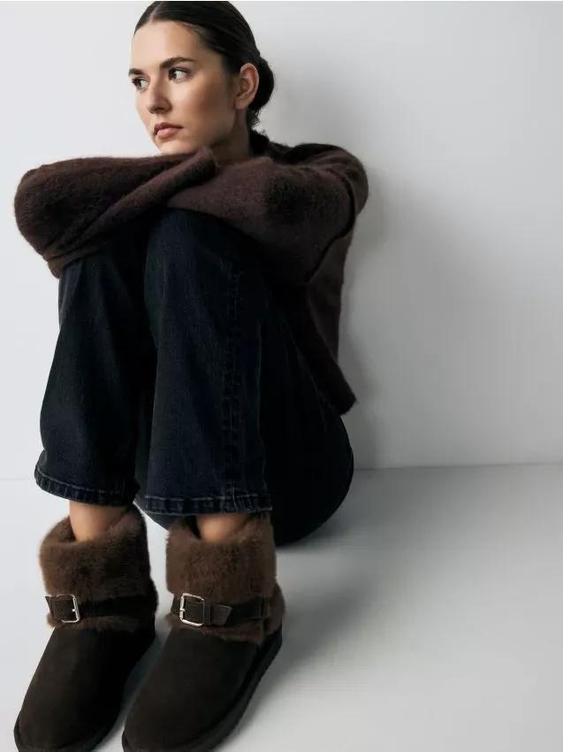 Brown Waterproof Suede Boots With Faux Fur, , large image number 0