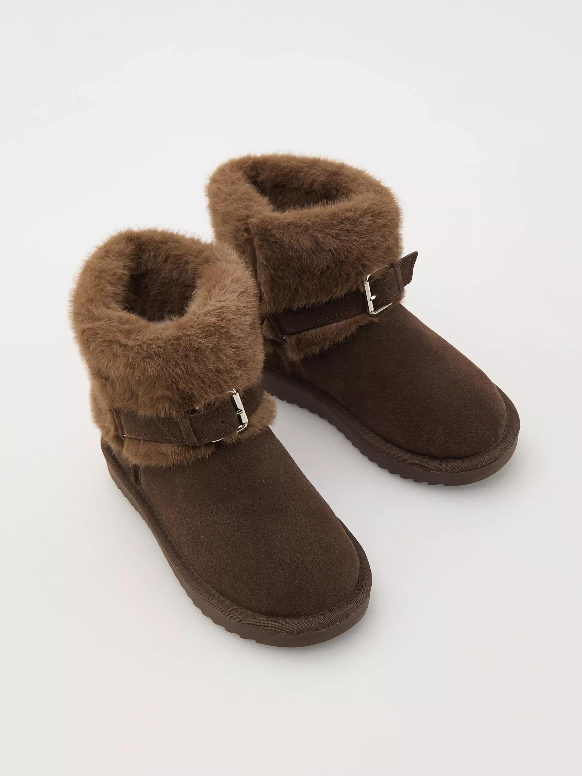 Brown Waterproof Suede Boots With Faux Fur, , large image number 2