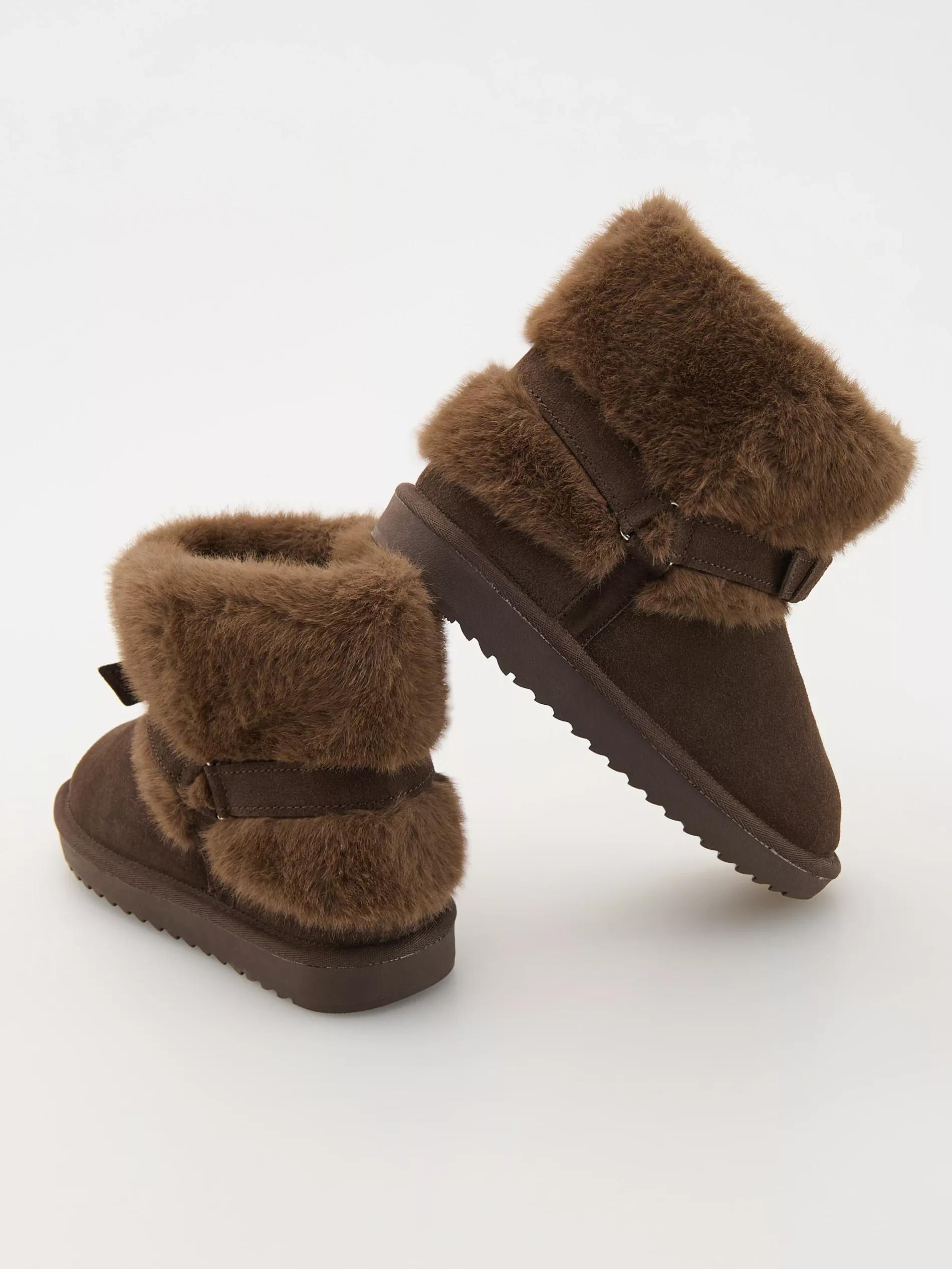 Brown Waterproof Suede Boots With Faux Fur, , large image number 3