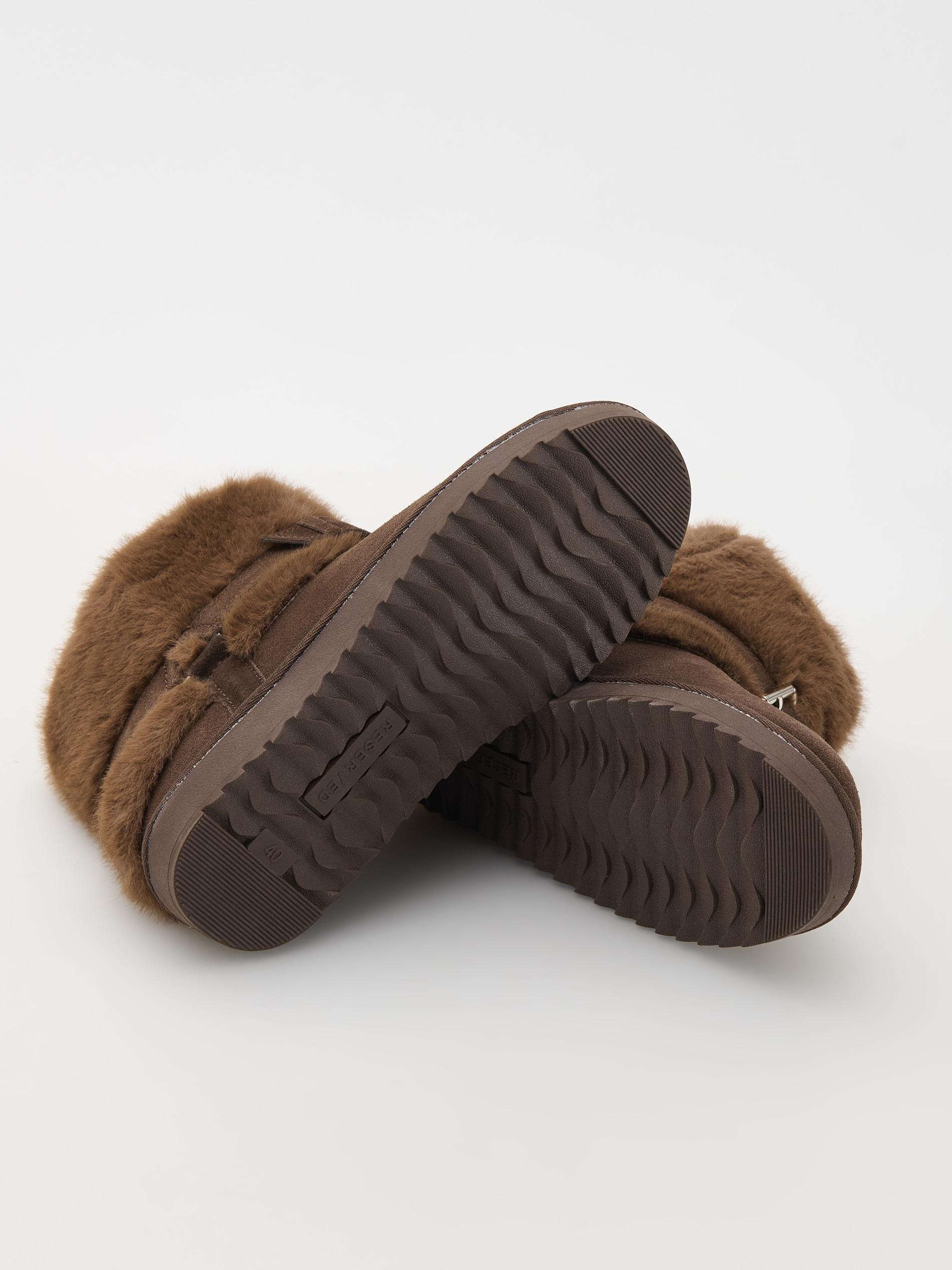 Brown Waterproof Suede Boots With Faux Fur, , large image number 4