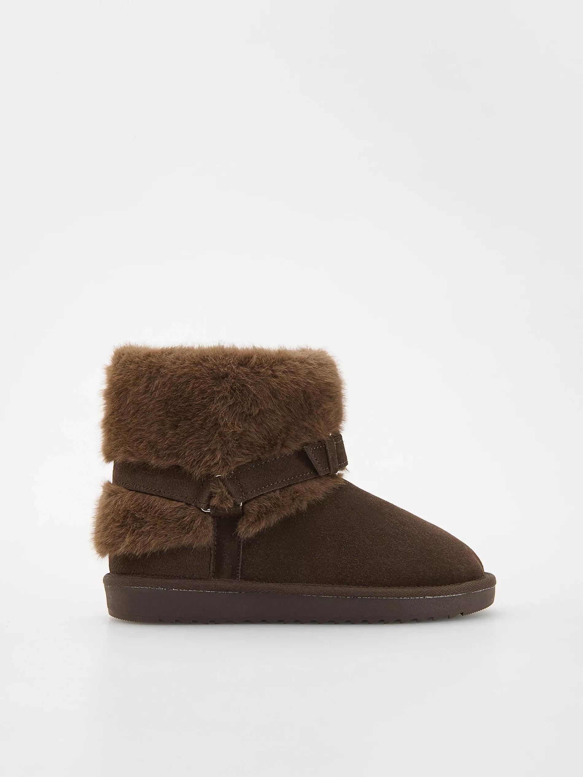 Brown Waterproof Suede Boots With Faux Fur, , large image number 5