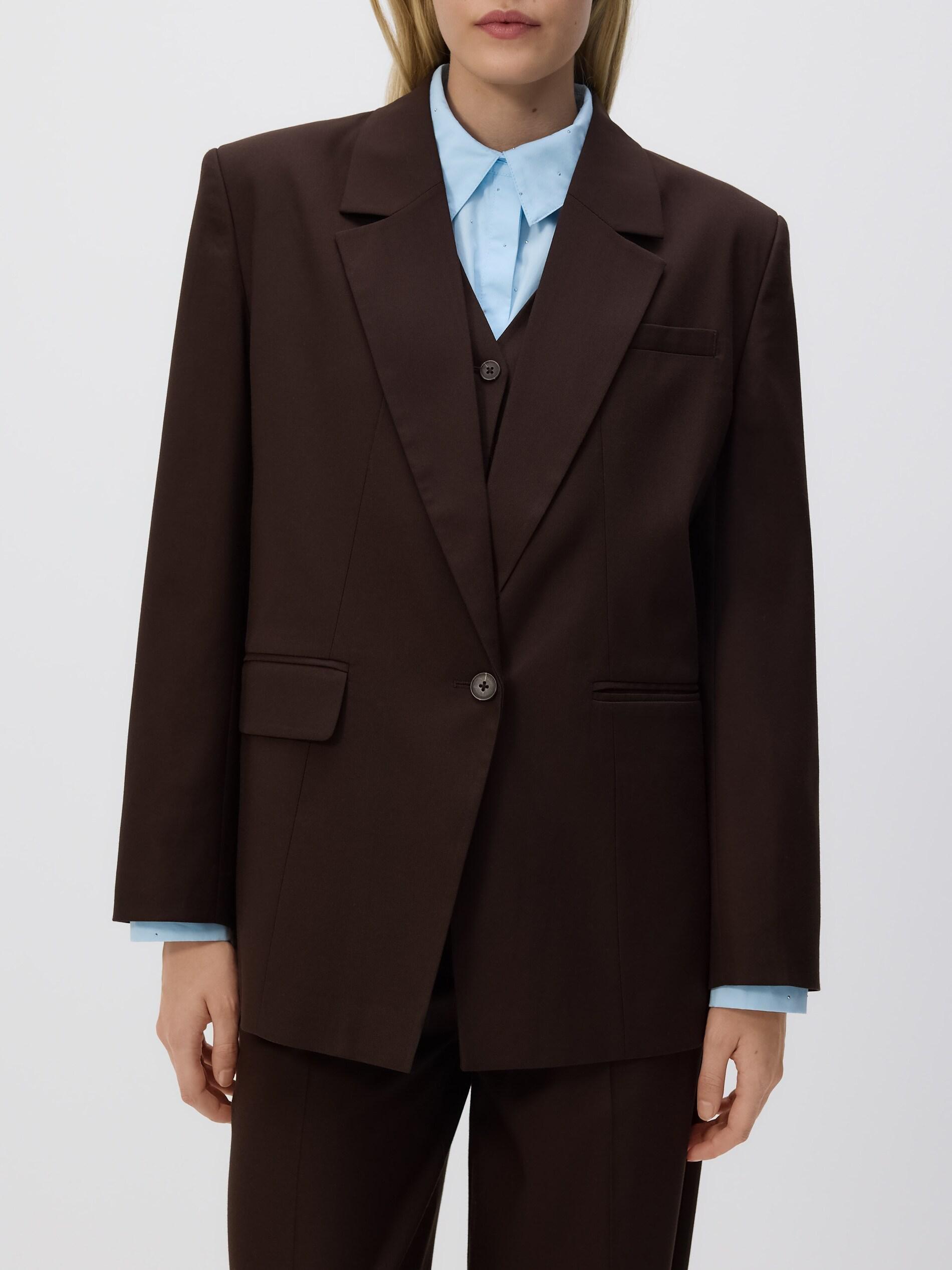 Brown Viscose Blend Blazer, Brown, medium