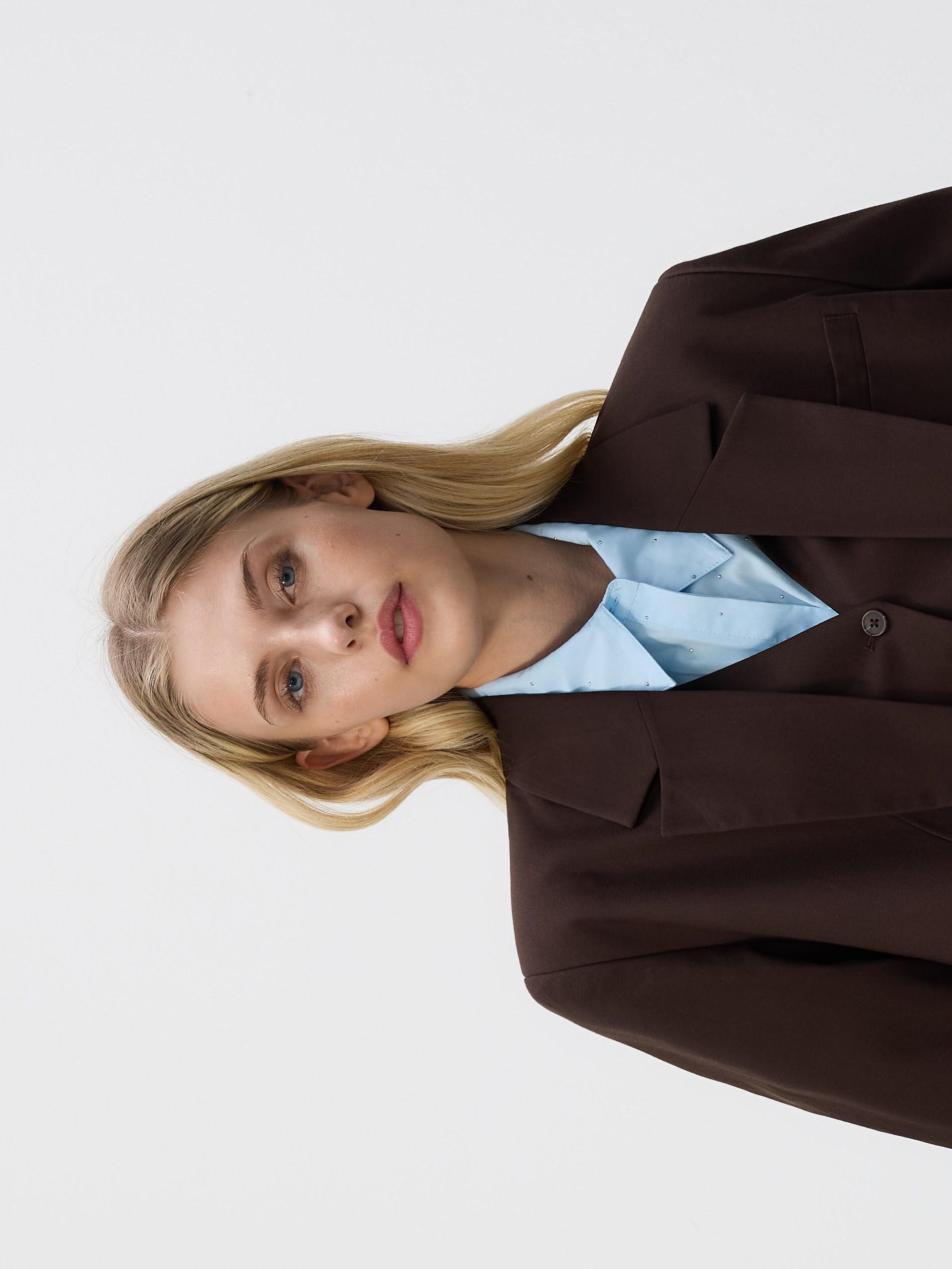 Brown Viscose Blend Blazer, Brown, medium