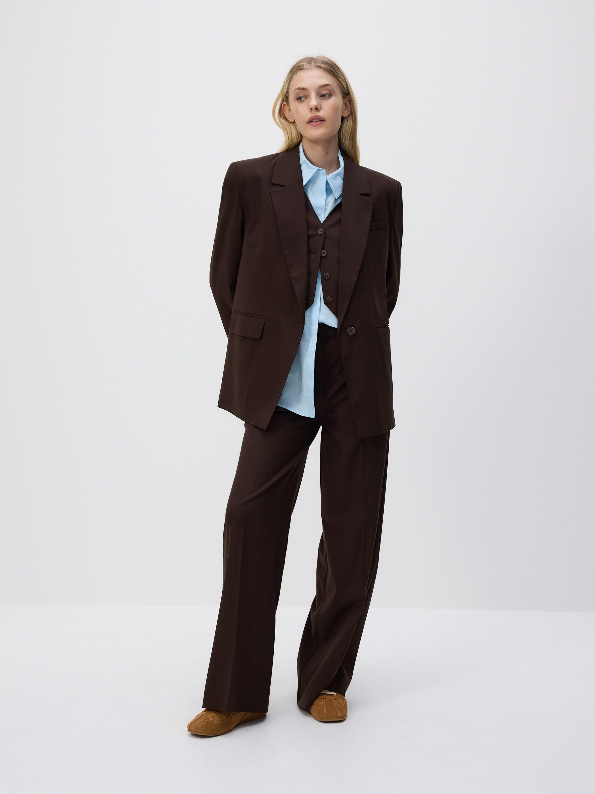 Brown Viscose Blend Blazer, Brown, large image number 3