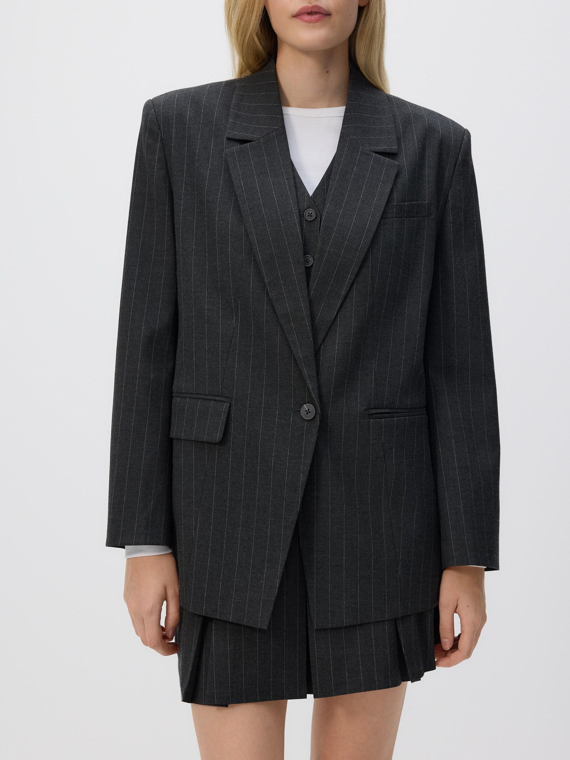 Grey Blazer With Pinstripes And Viscose, Grey, large image number 1