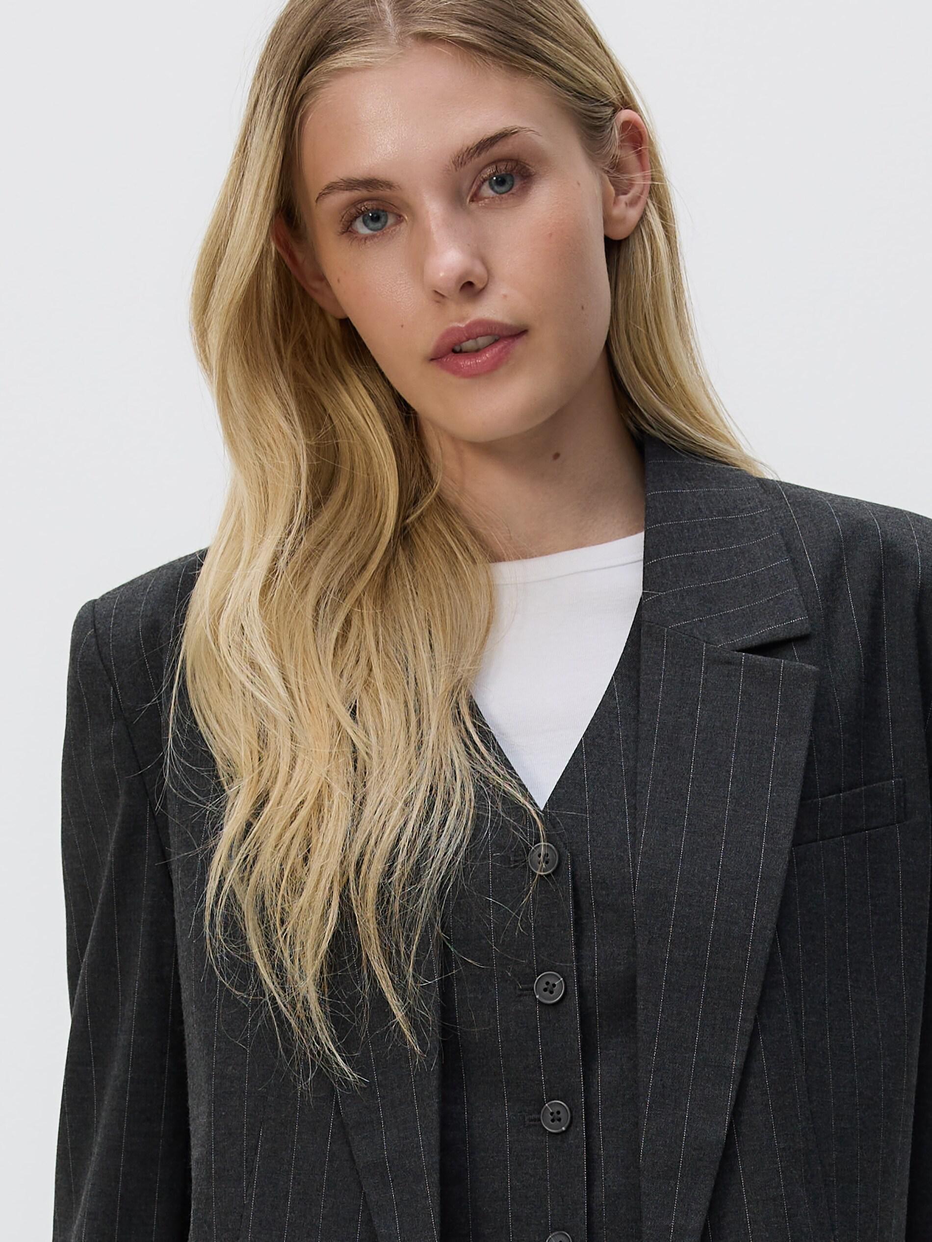 Grey Blazer With Pinstripes And Viscose, Grey, large image number 3
