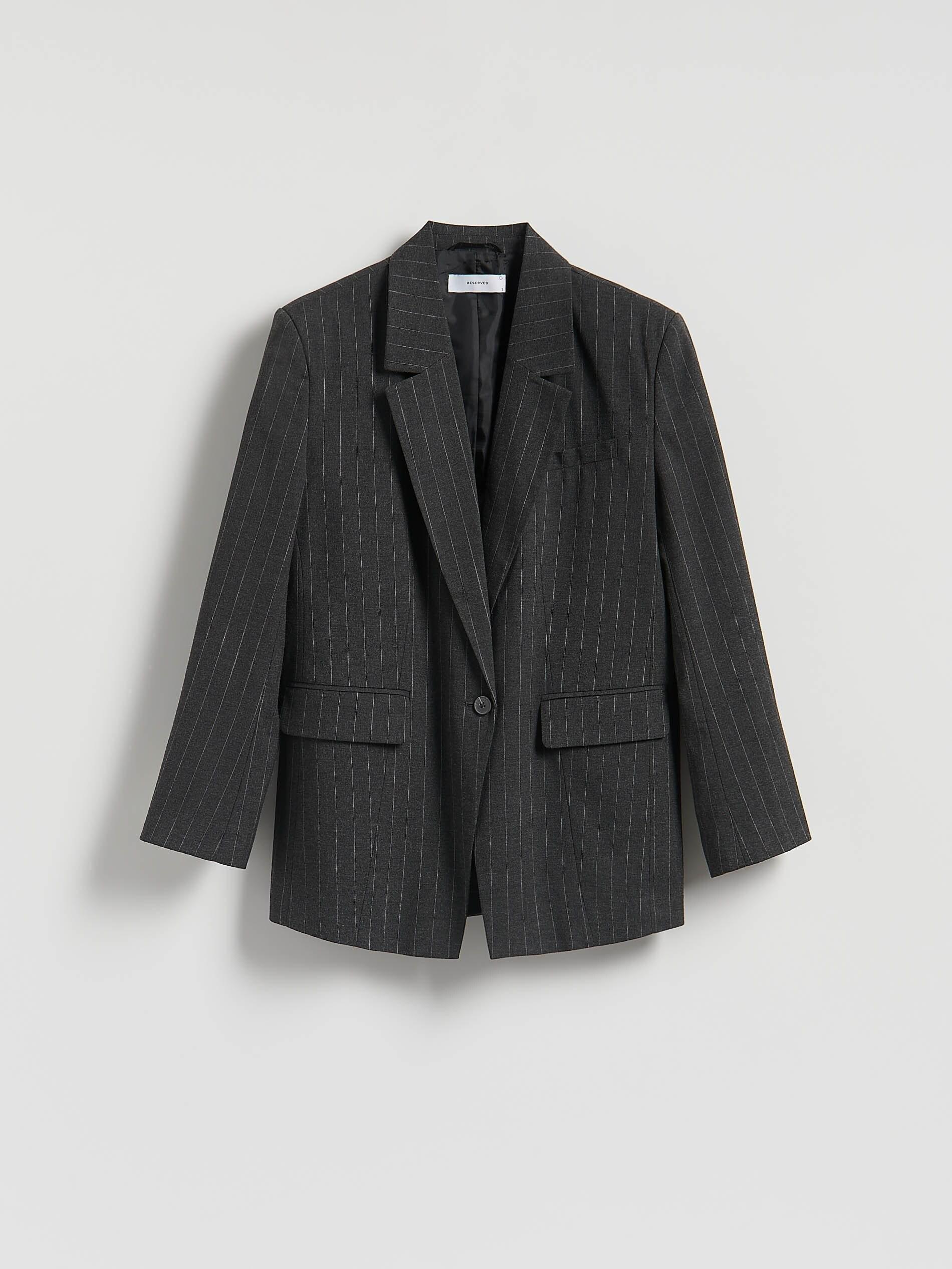 Grey Blazer With Pinstripes And Viscose, Grey, large image number 5