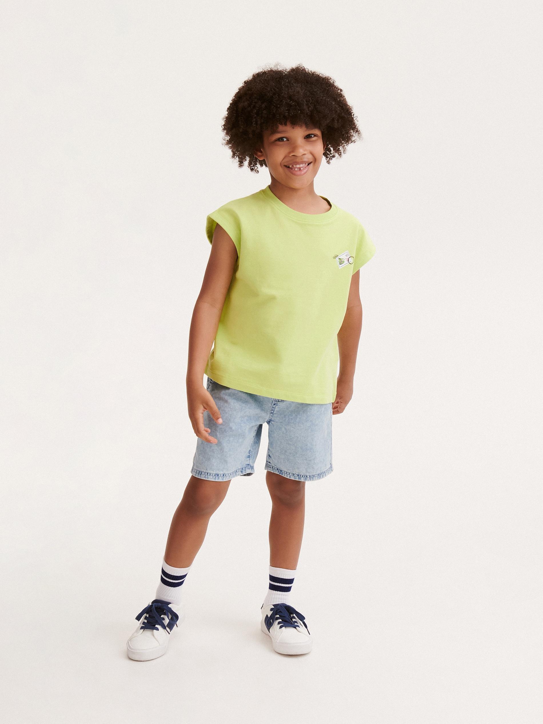 Green Cotton Sleeveless T-Shirt, Kids Boys, , large image number 0