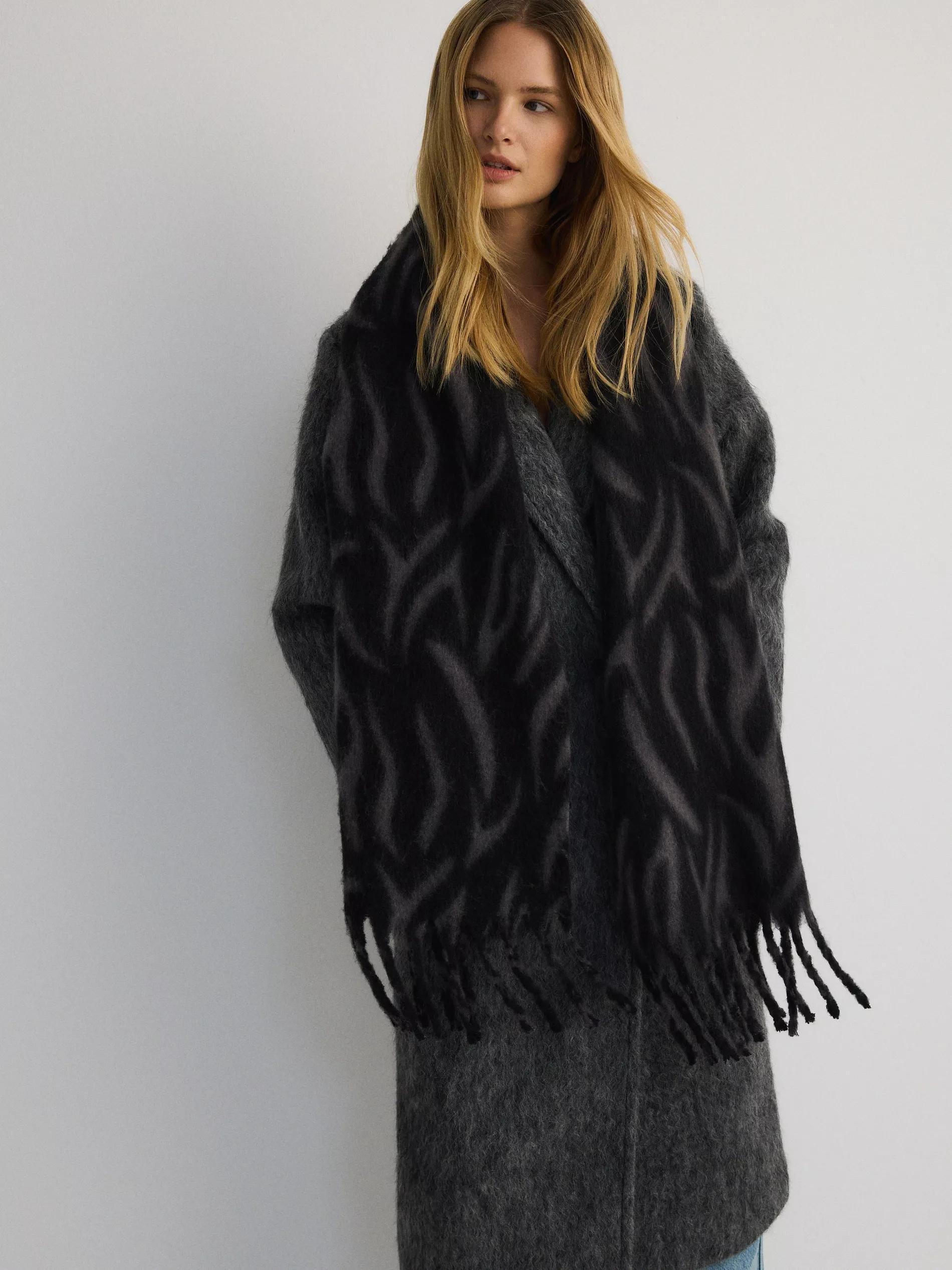 Grey Scarf With Fringes, Grey, large image number 0