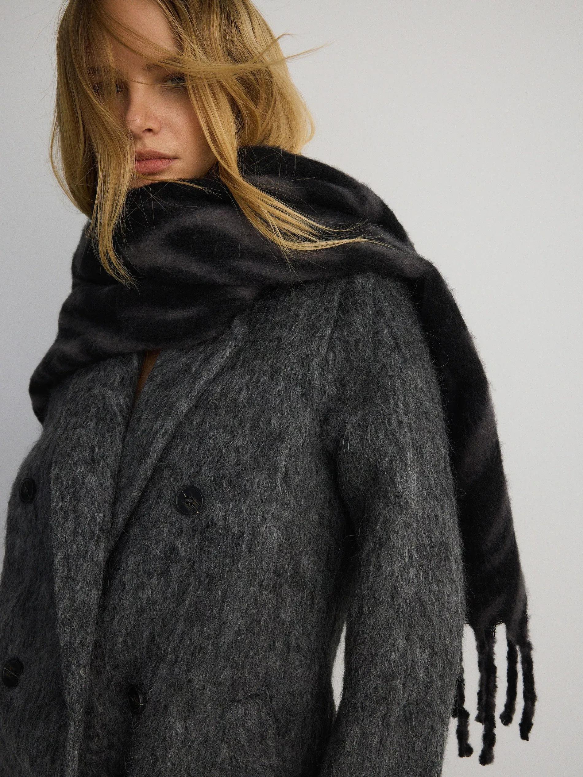 Grey Scarf With Fringes, Grey, large image number 1
