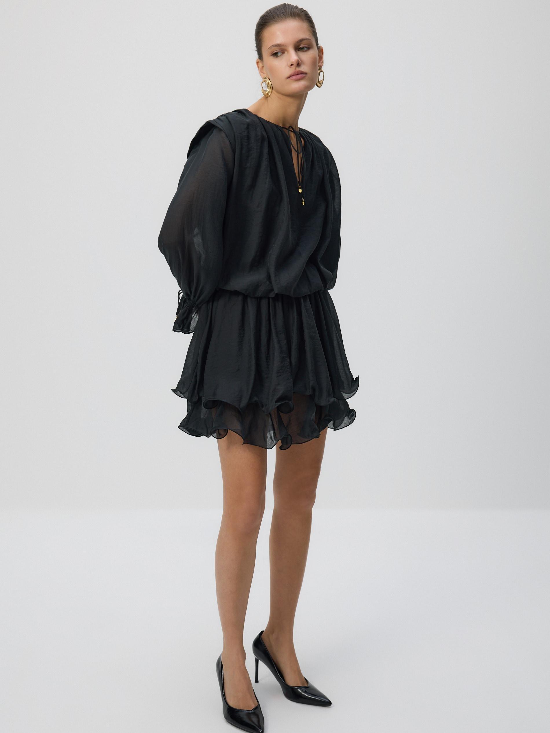 Black Mini Dress With Tie Detail, Black, medium