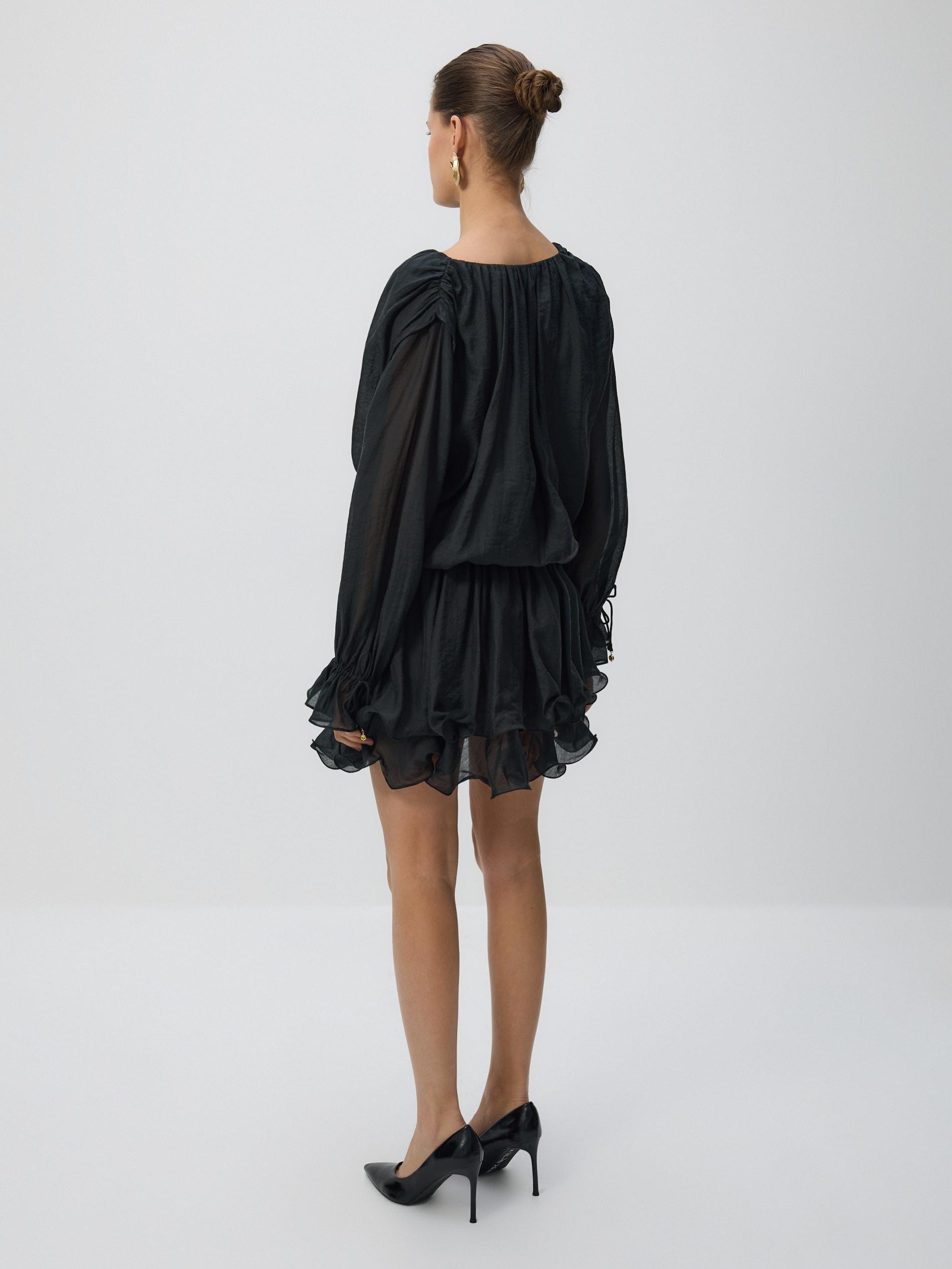 Black Mini Dress With Tie Detail, Black, large image number 3