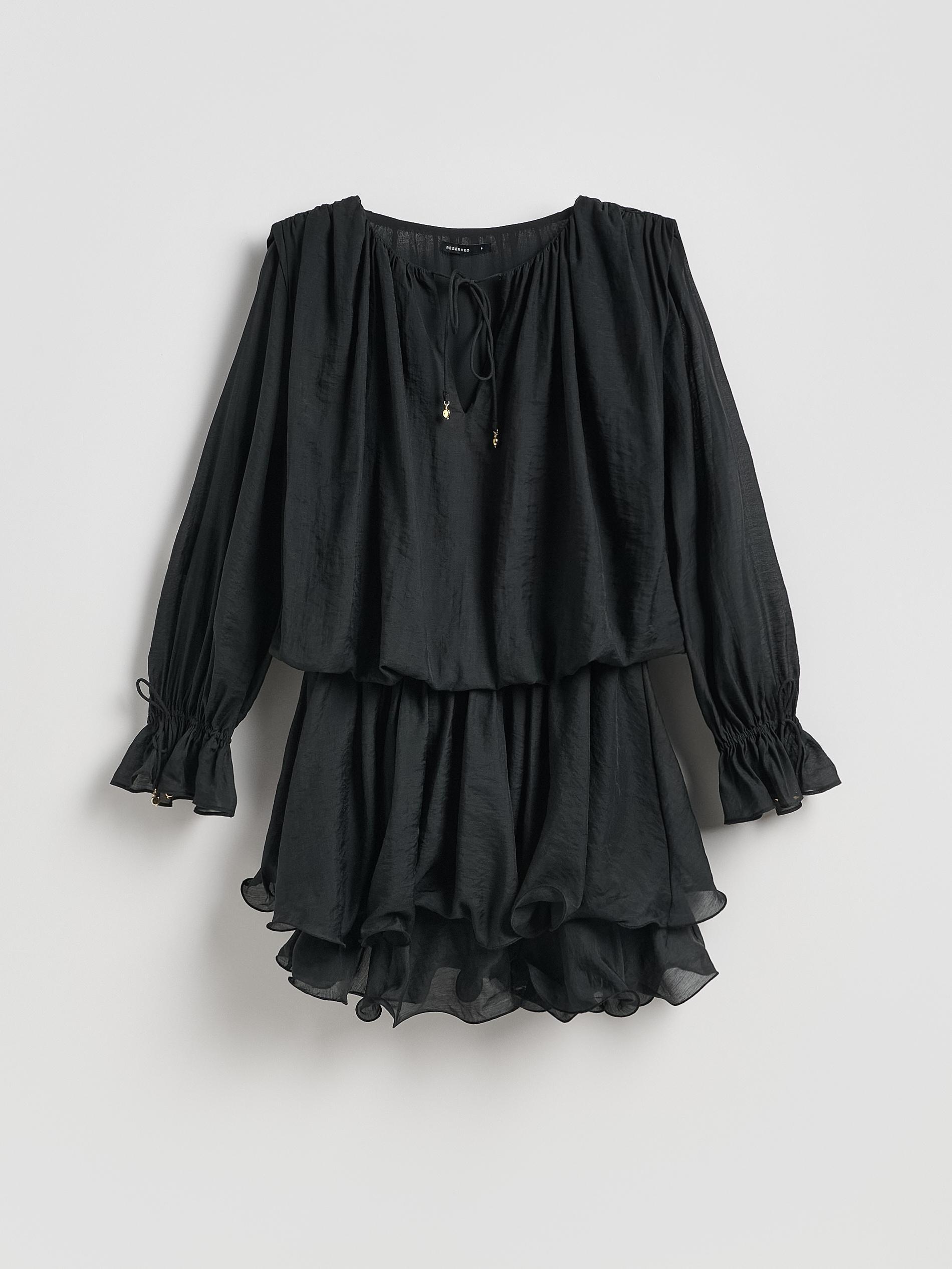 Black Mini Dress With Tie Detail, Black, large image number 4