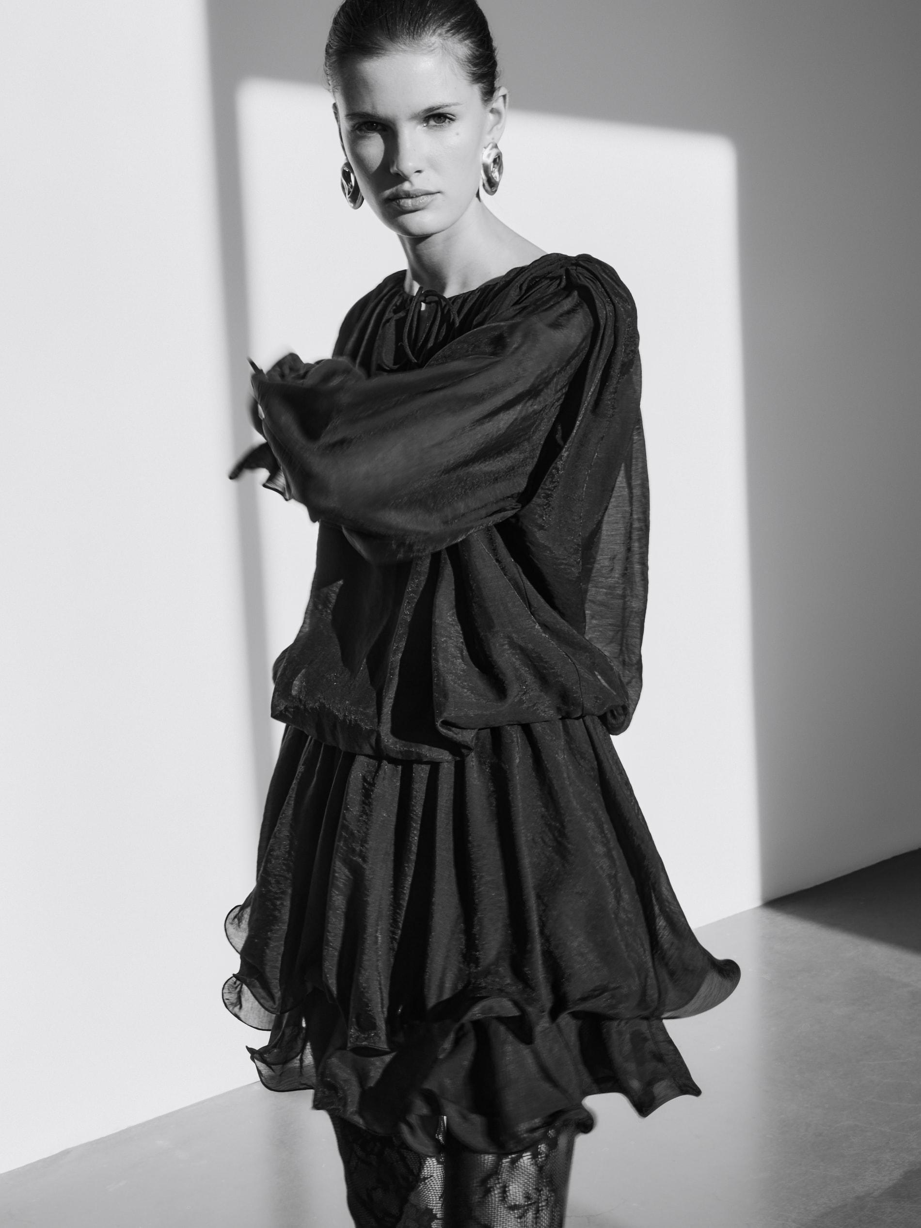 Black Mini Dress With Tie Detail, Black, large image number 7