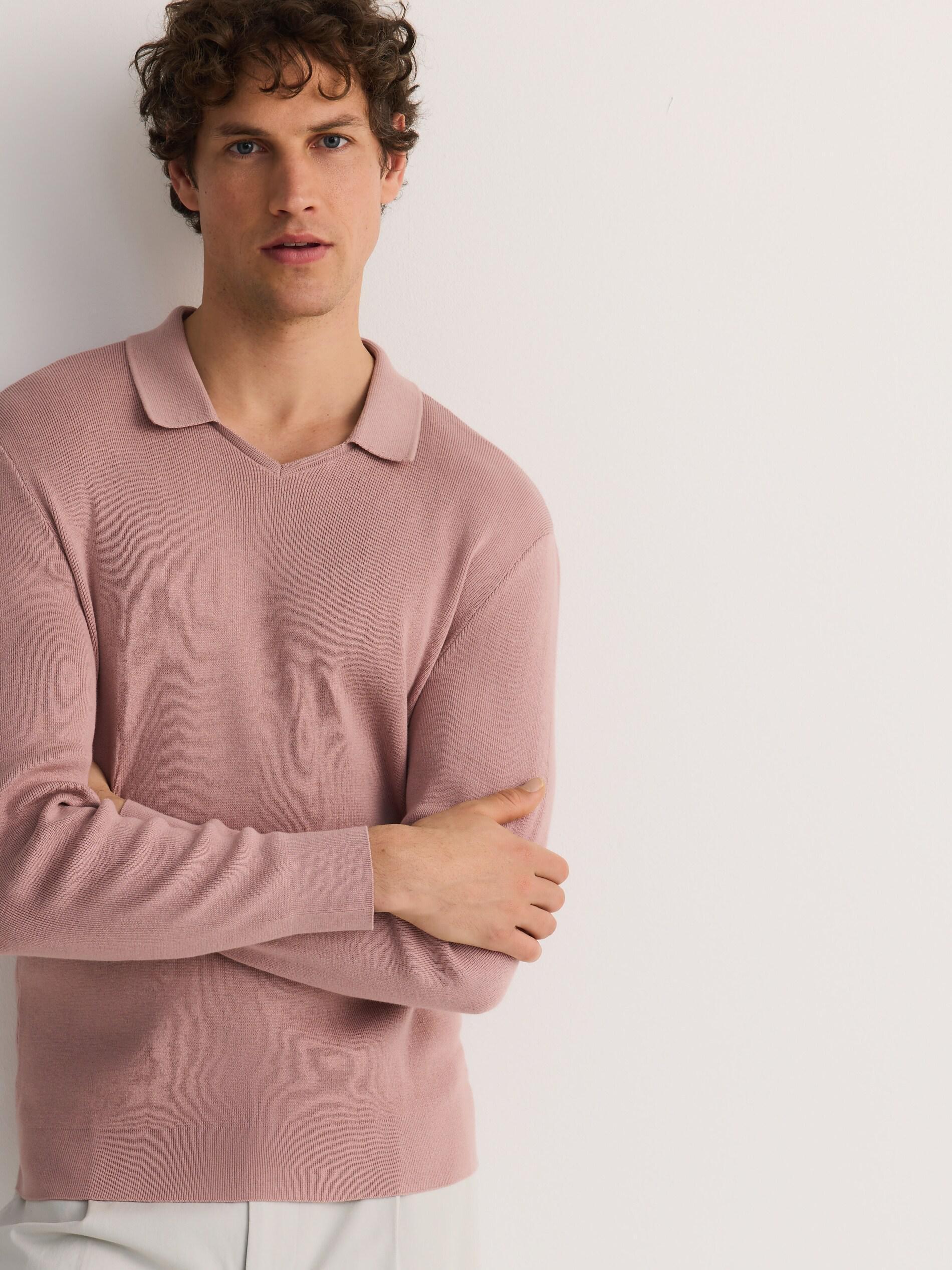 Pink Cotton Sweater With Collarr, , large image number 2