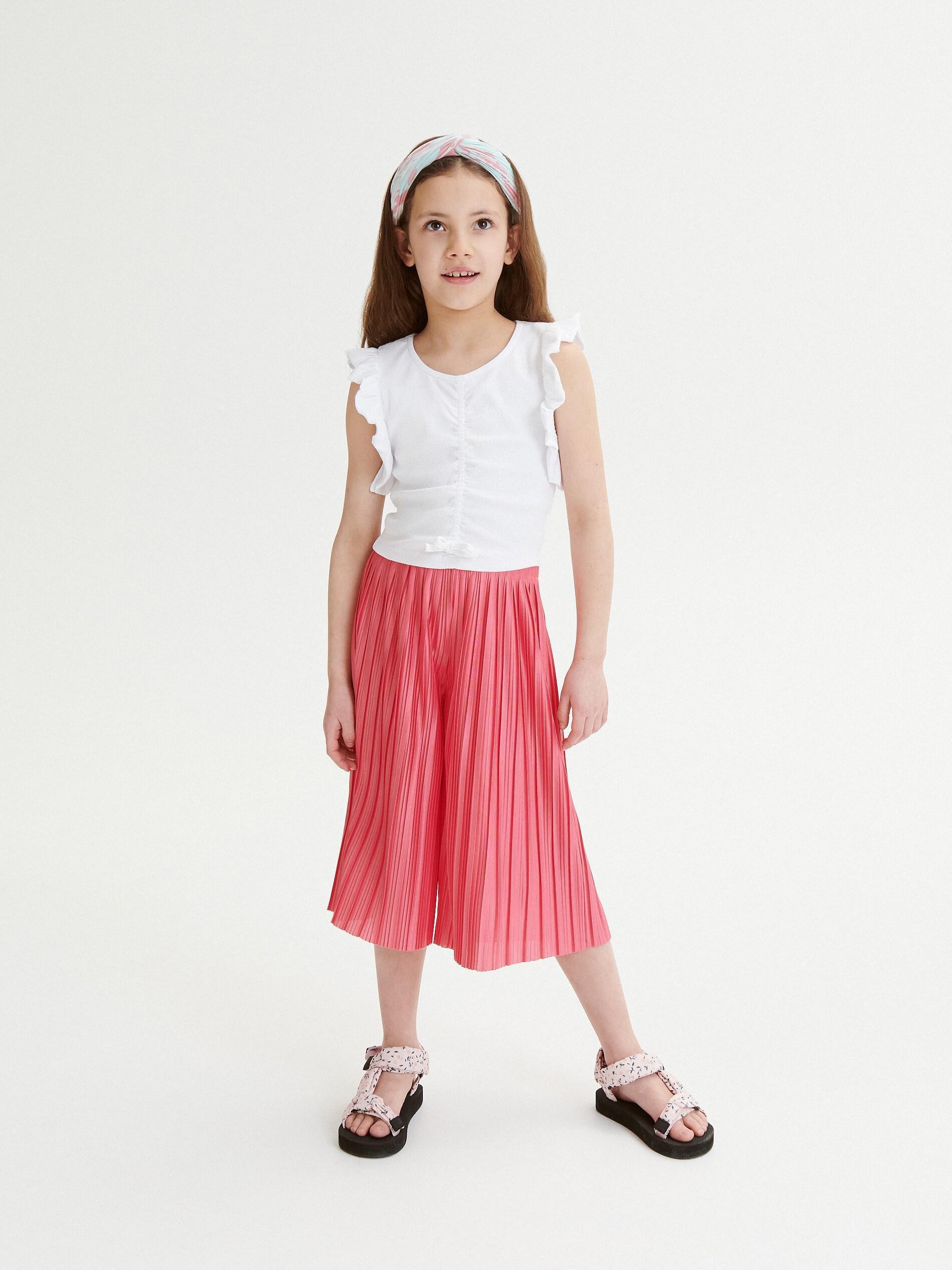 Pink Pleated Culottes, Kids Girls, , large image number 0