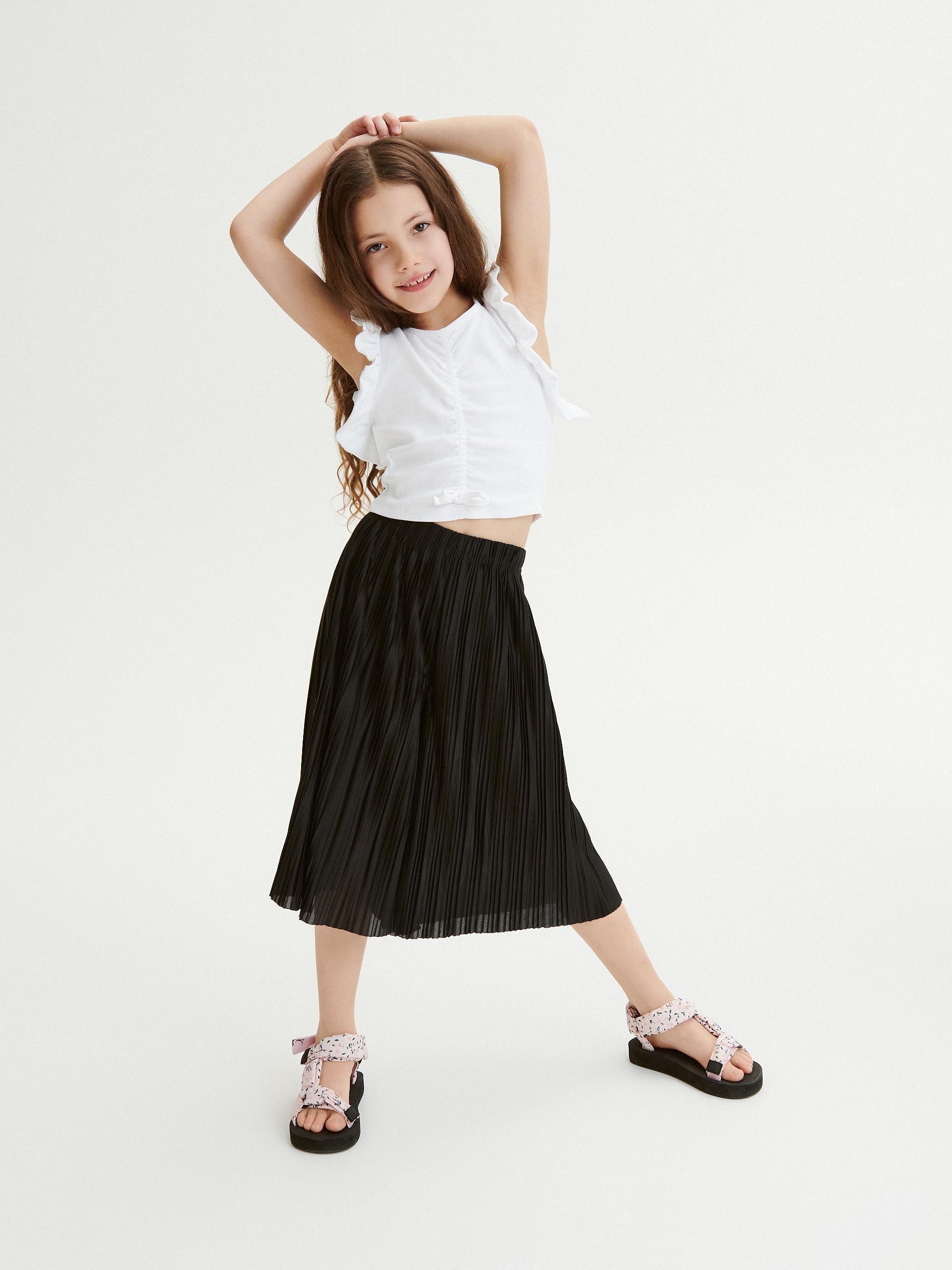 Black Pleated Culottes, Kids Girls, , large image number 0