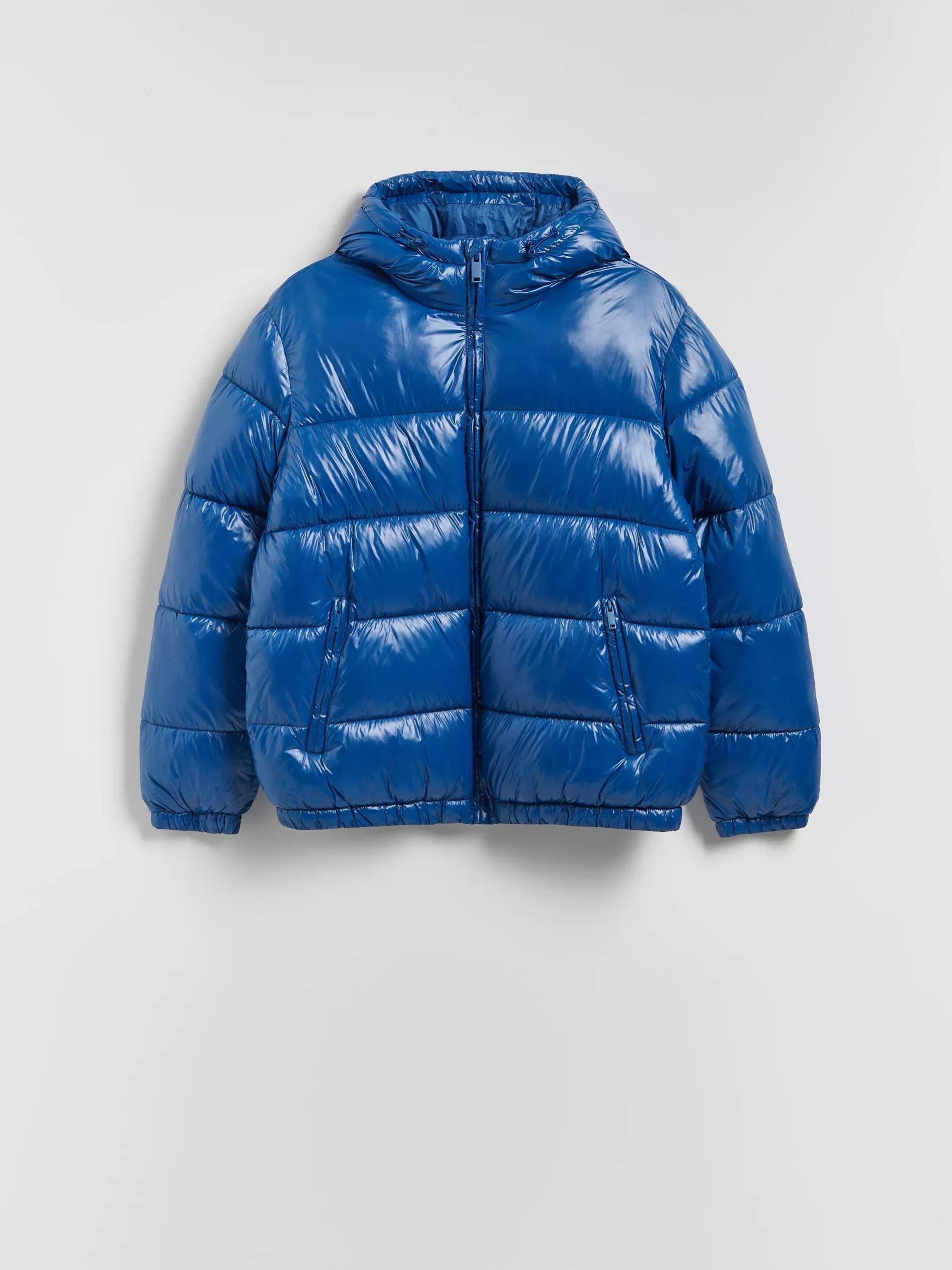 Blue Quilted Jacket With Hood, Blue, large image number 4