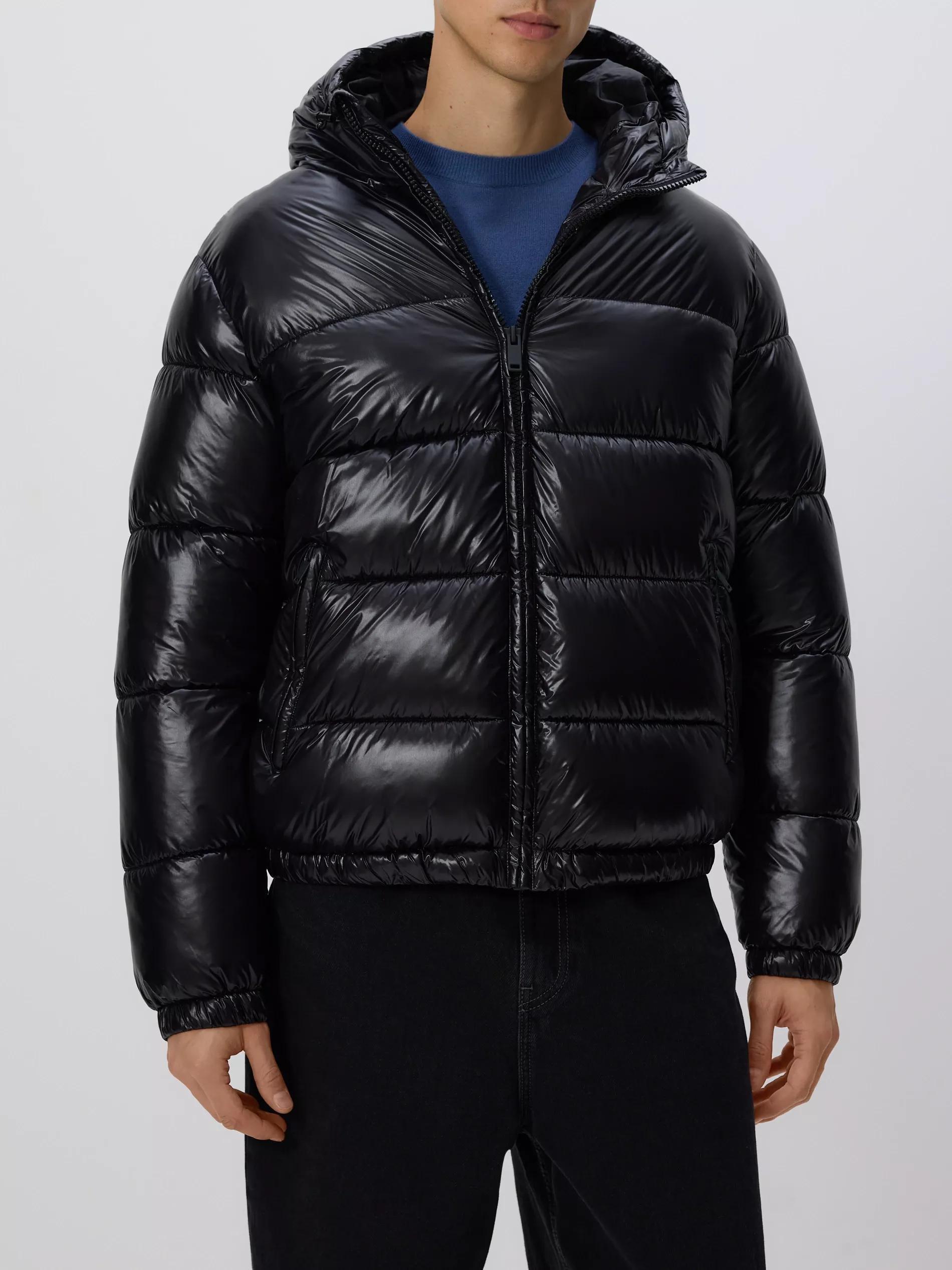 Black Quilted Jacket With Hood, Black, large image number 0