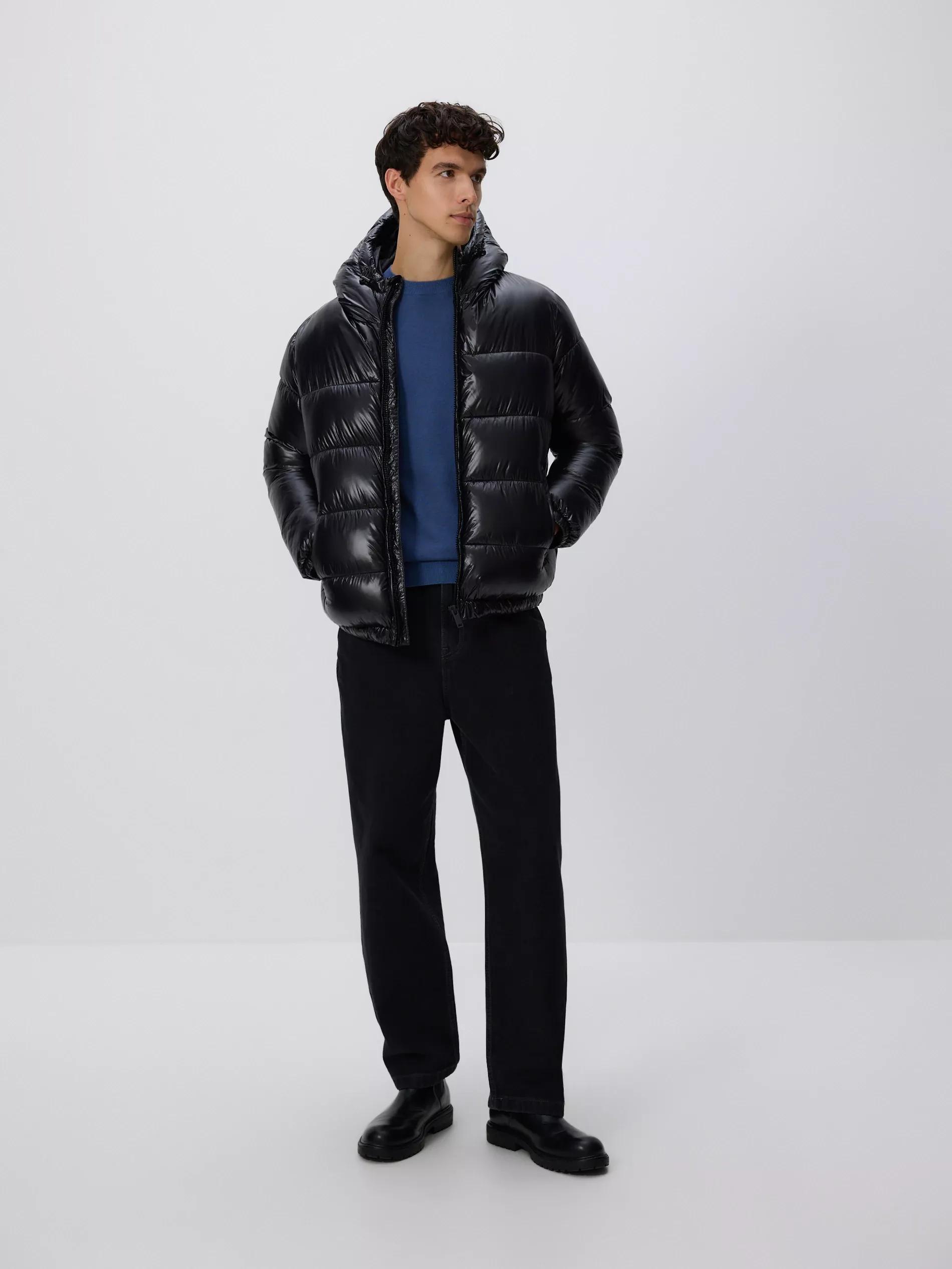 Black Quilted Jacket With Hood, Black, large image number 1