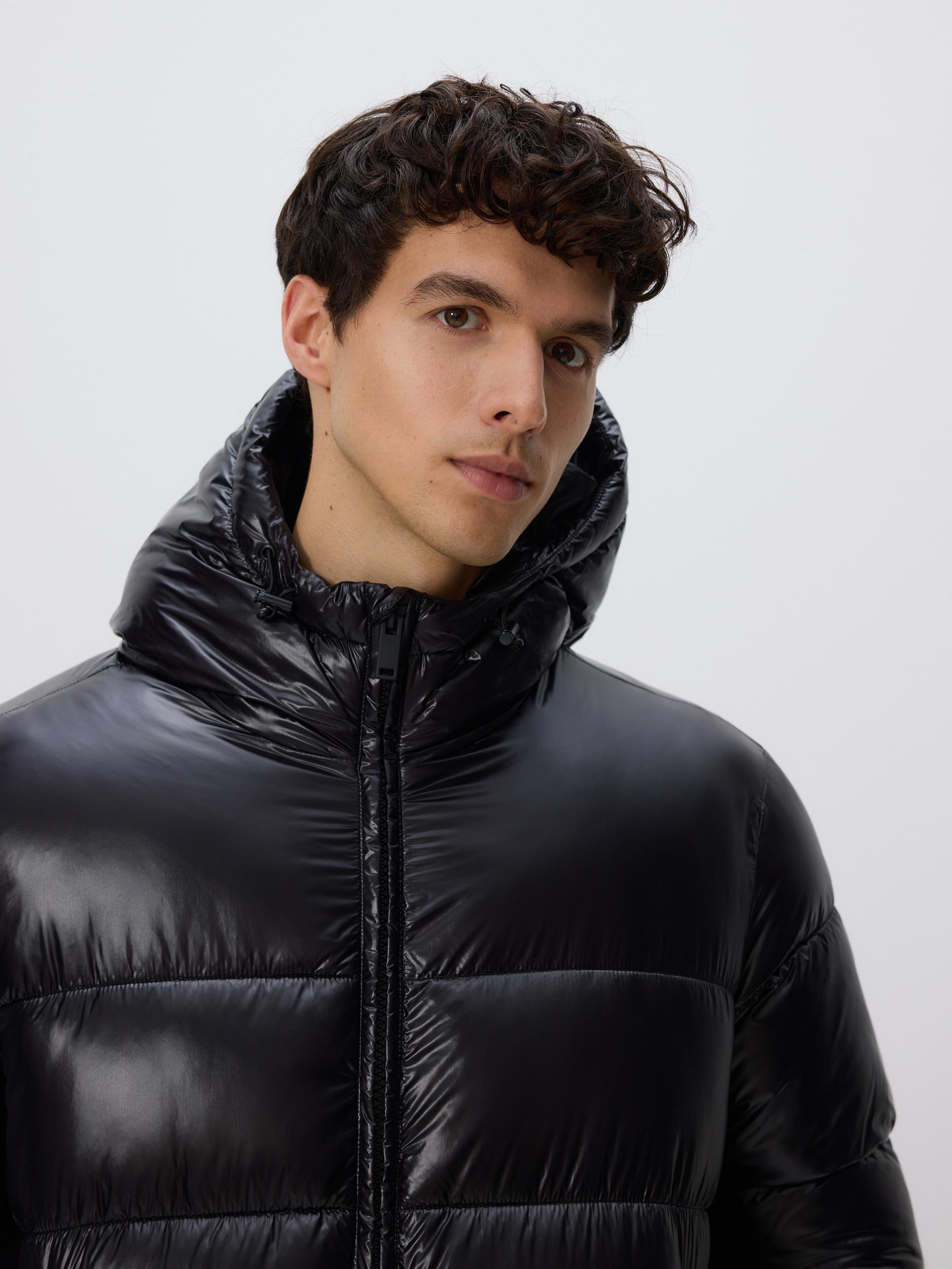 Black Quilted Jacket With Hood, Black, large image number 2