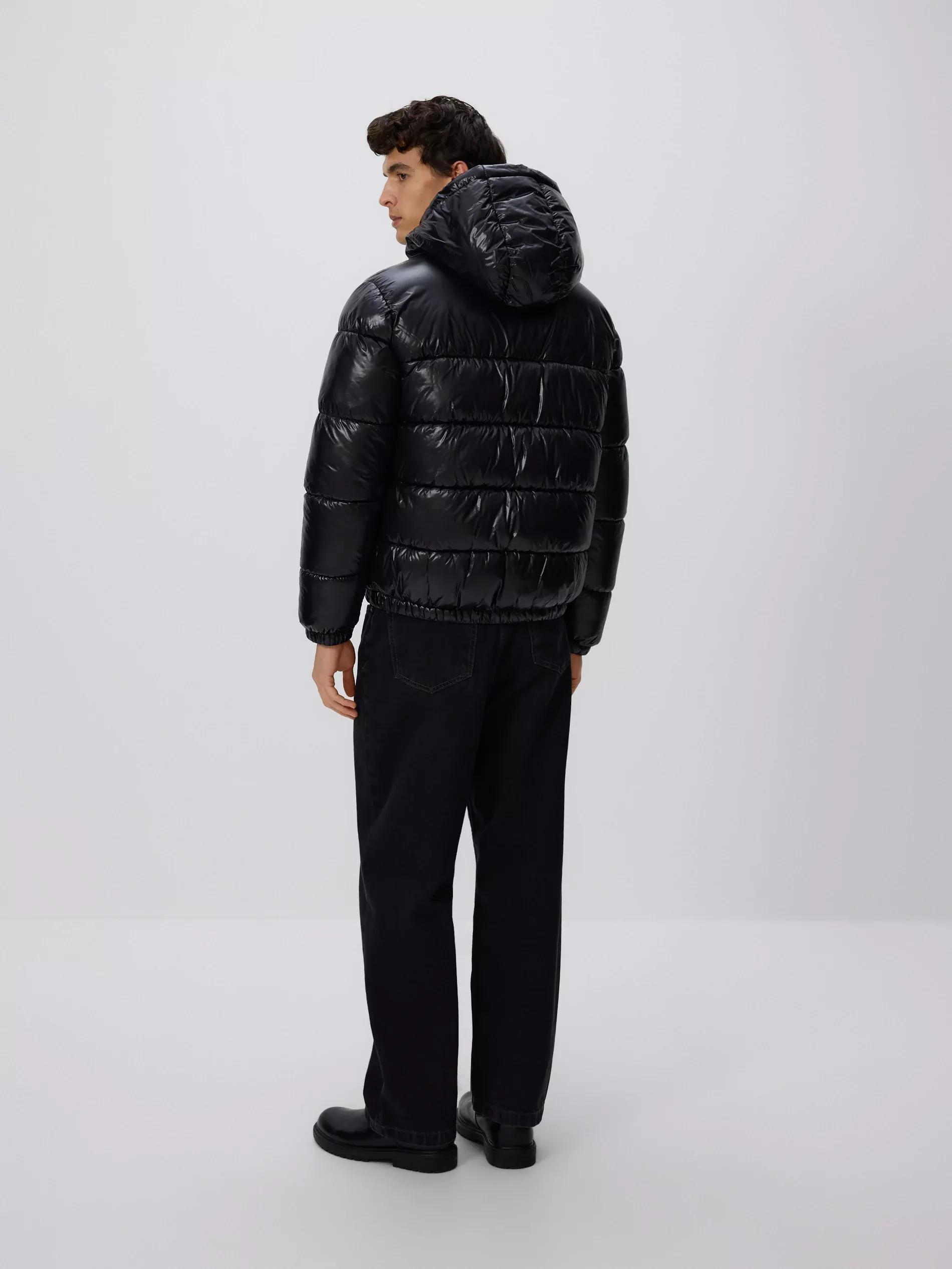 Black Quilted Jacket With Hood, Black, large image number 3