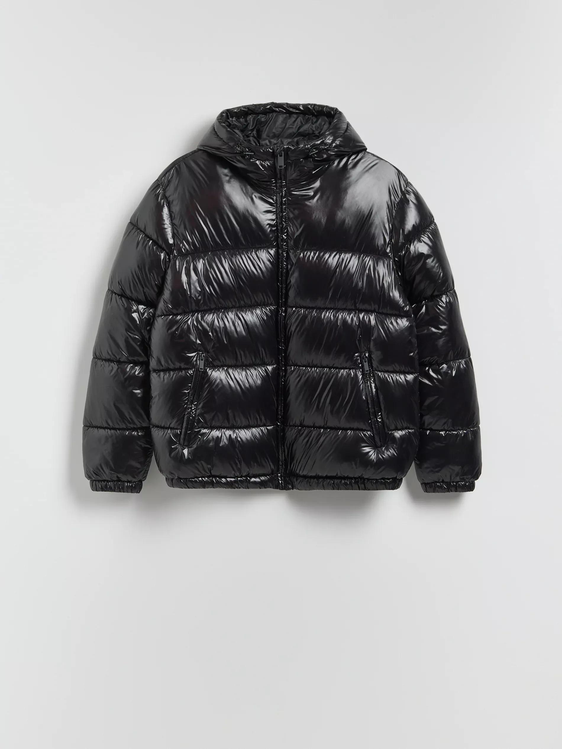 Black Quilted Jacket With Hood, Black, large image number 4