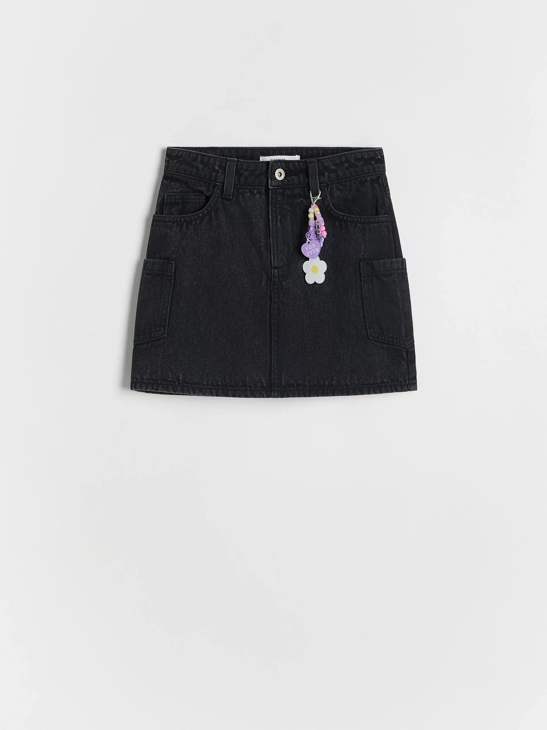 BLACK Denim skirt with keychain, Black, large image number 0